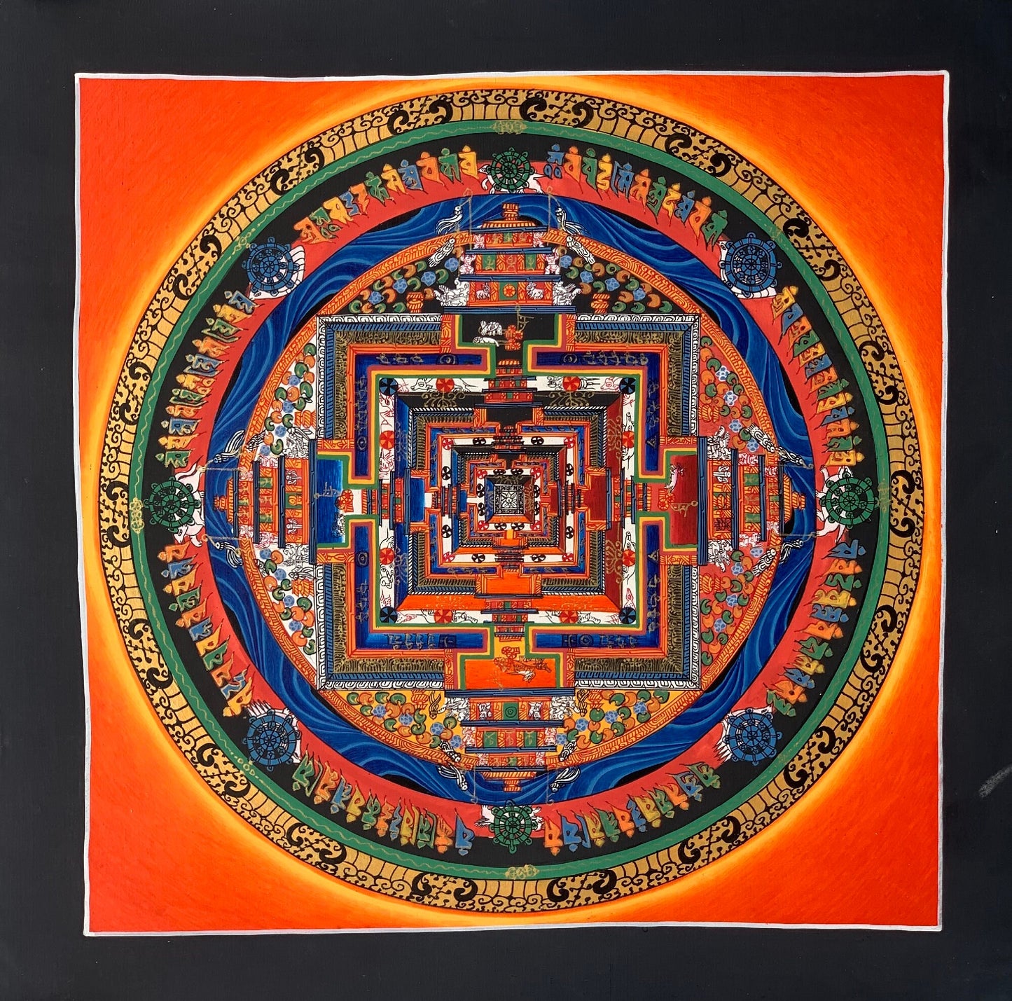 Original Hand-painted Kalachakra Mandala Wheel of  Time Tibetan Thangka Painting Compassion Meditation Art