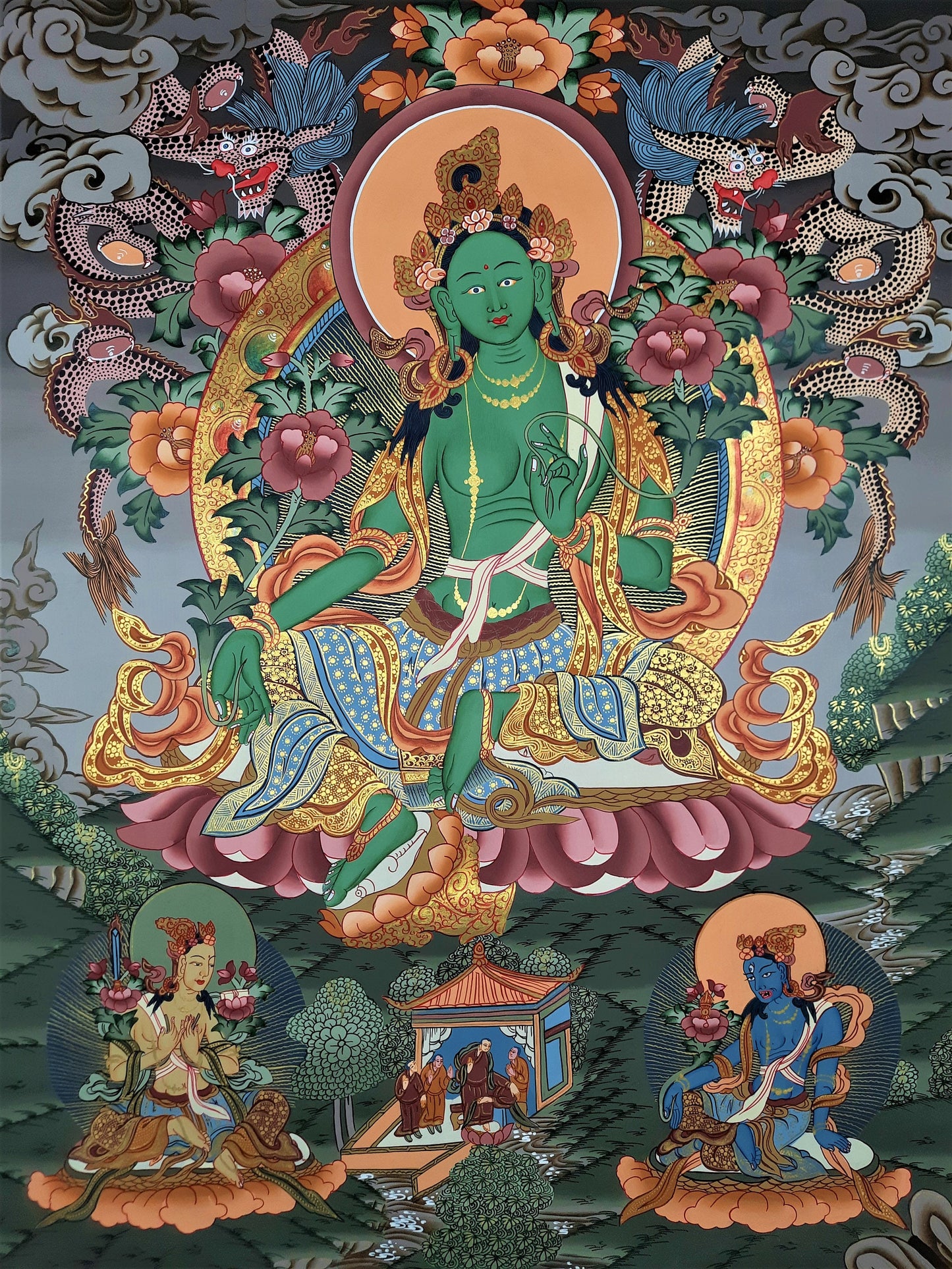 Green Tara Tibetan Thangka | Hand-Painted Buddhist Goddess Art | Compassion & Protection | Master Quality Wall Decor