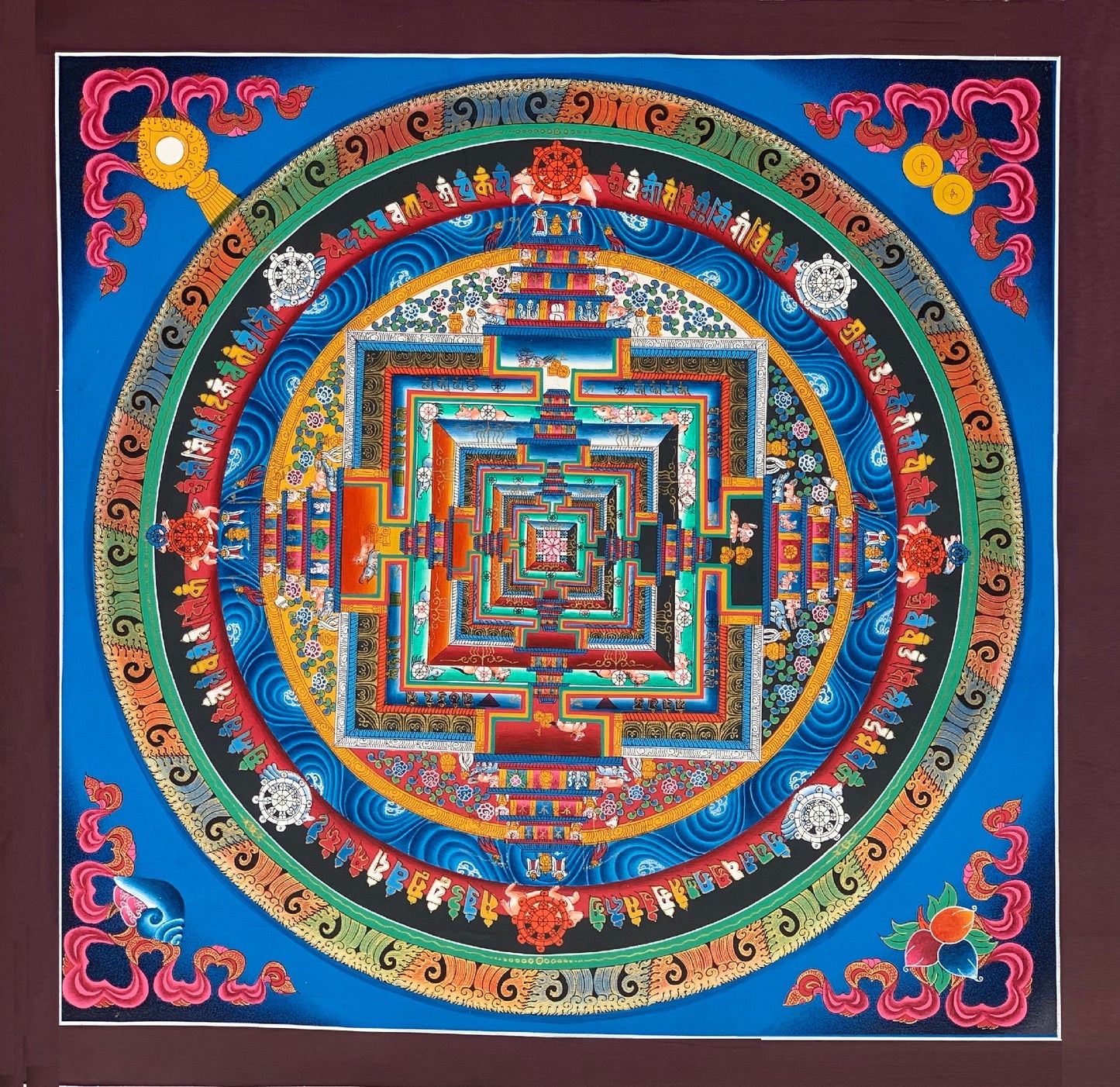 Original Hand-Painted Kalachakra Mandala Thangka Painting – Tibetan Wheel of Time Art