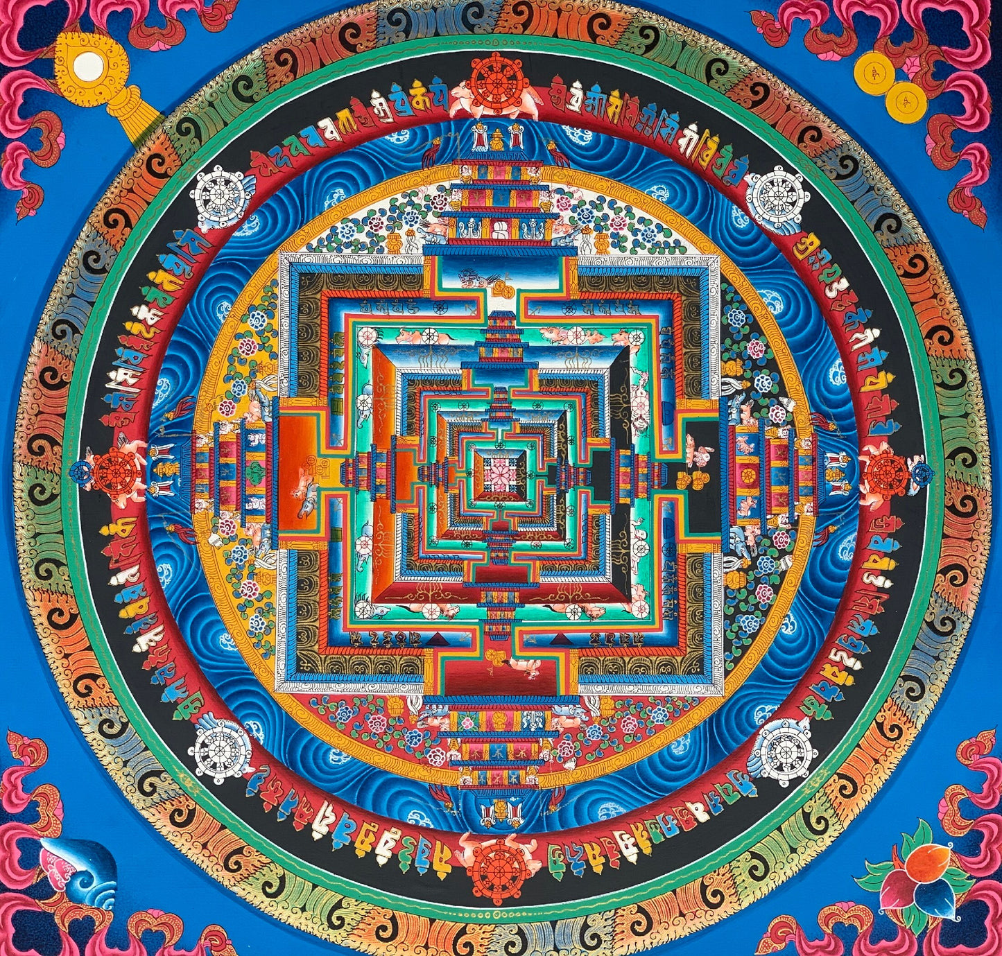 Original Hand-Painted Kalachakra Mandala Thangka Painting – Tibetan Wheel of Time Art