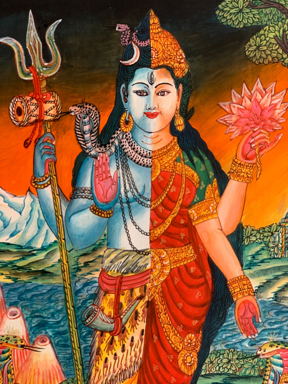 Ardhanarishvara, Purush and Prakriti, Shiva and Shakti, Newari Pauba, Pauva, Thangka Painting, Original Art