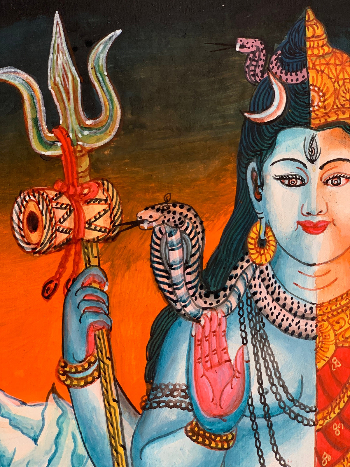 Ardhanarishvara, Purush and Prakriti, Shiva and Shakti, Newari Pauba, Pauva, Thangka Painting, Original Art