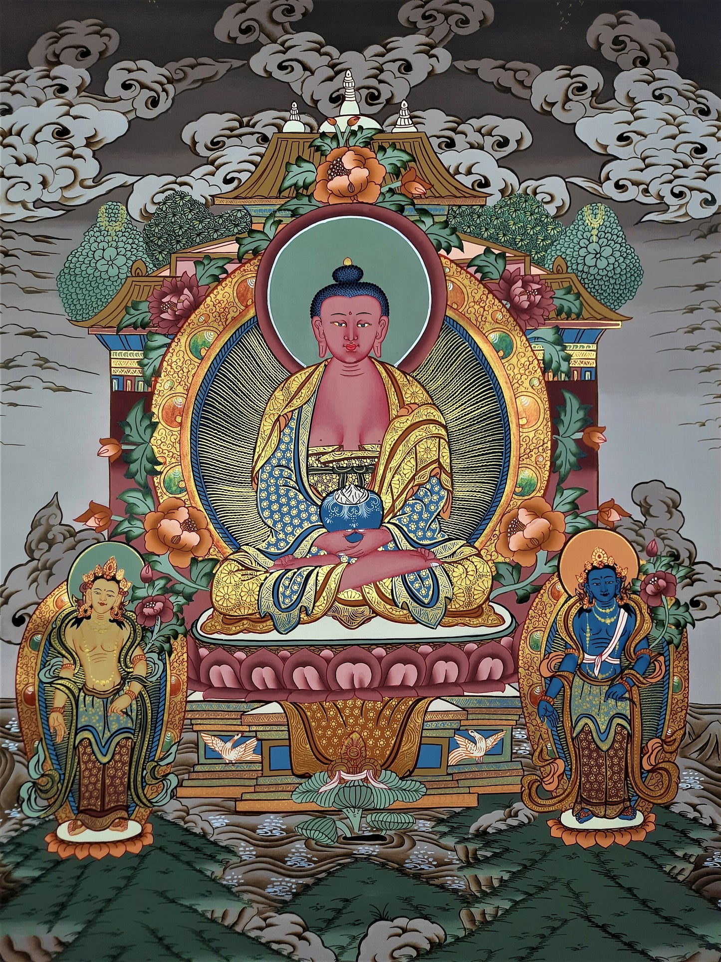 Hand-painted Amitabha  Buddha, Tibetan Thangka Painting  20 x 28-Inch
