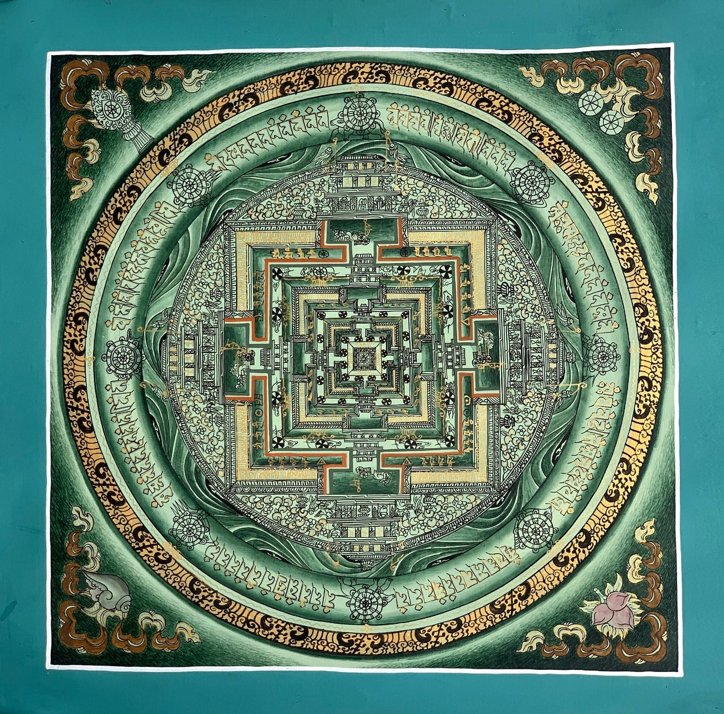 Original Hand-painted Kalachakra Mandala Wheel of  Time Tibetan Thangka Painting Compassion Meditation Art