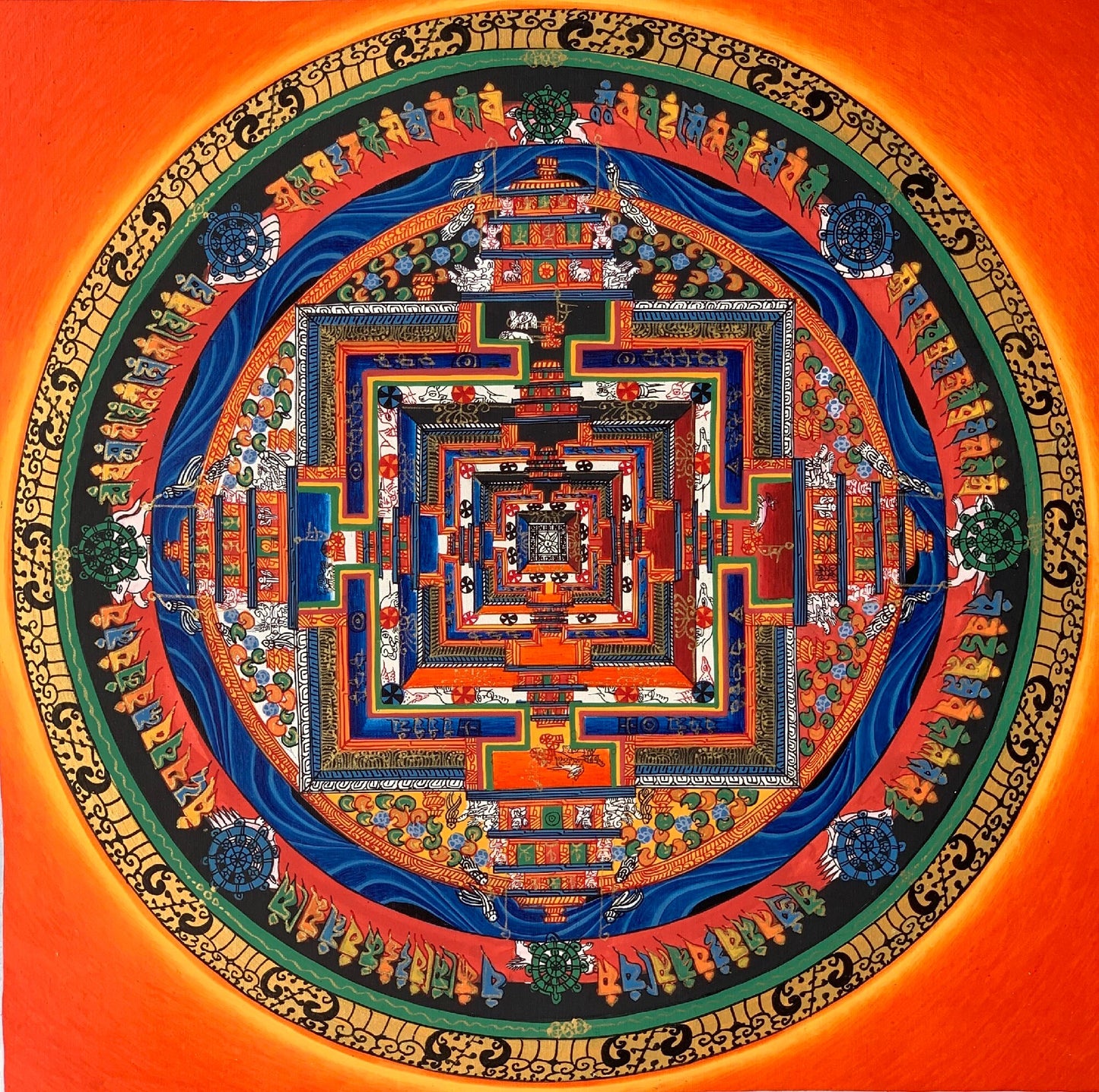 Original Hand-painted Kalachakra Mandala Wheel of  Time Tibetan Thangka Painting Compassion Meditation Art