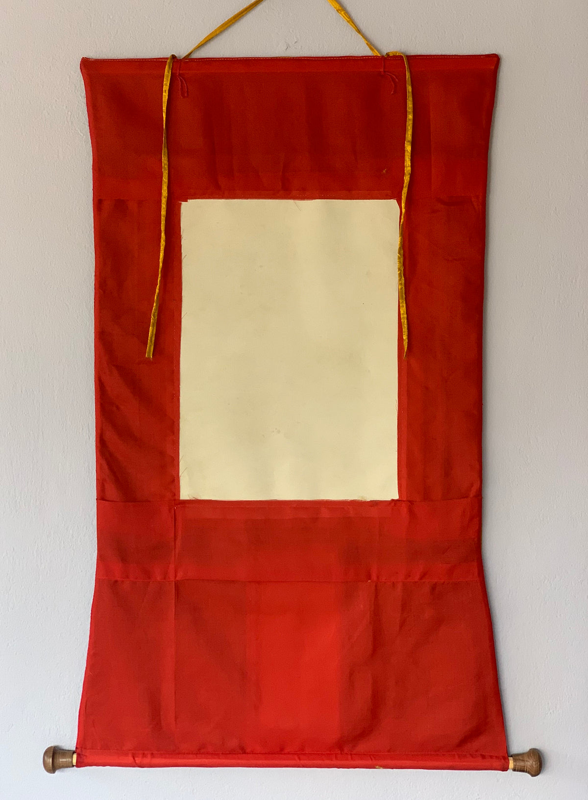 Chenrezig Thangka Painting with Silk Brocade, Tibetan Art
