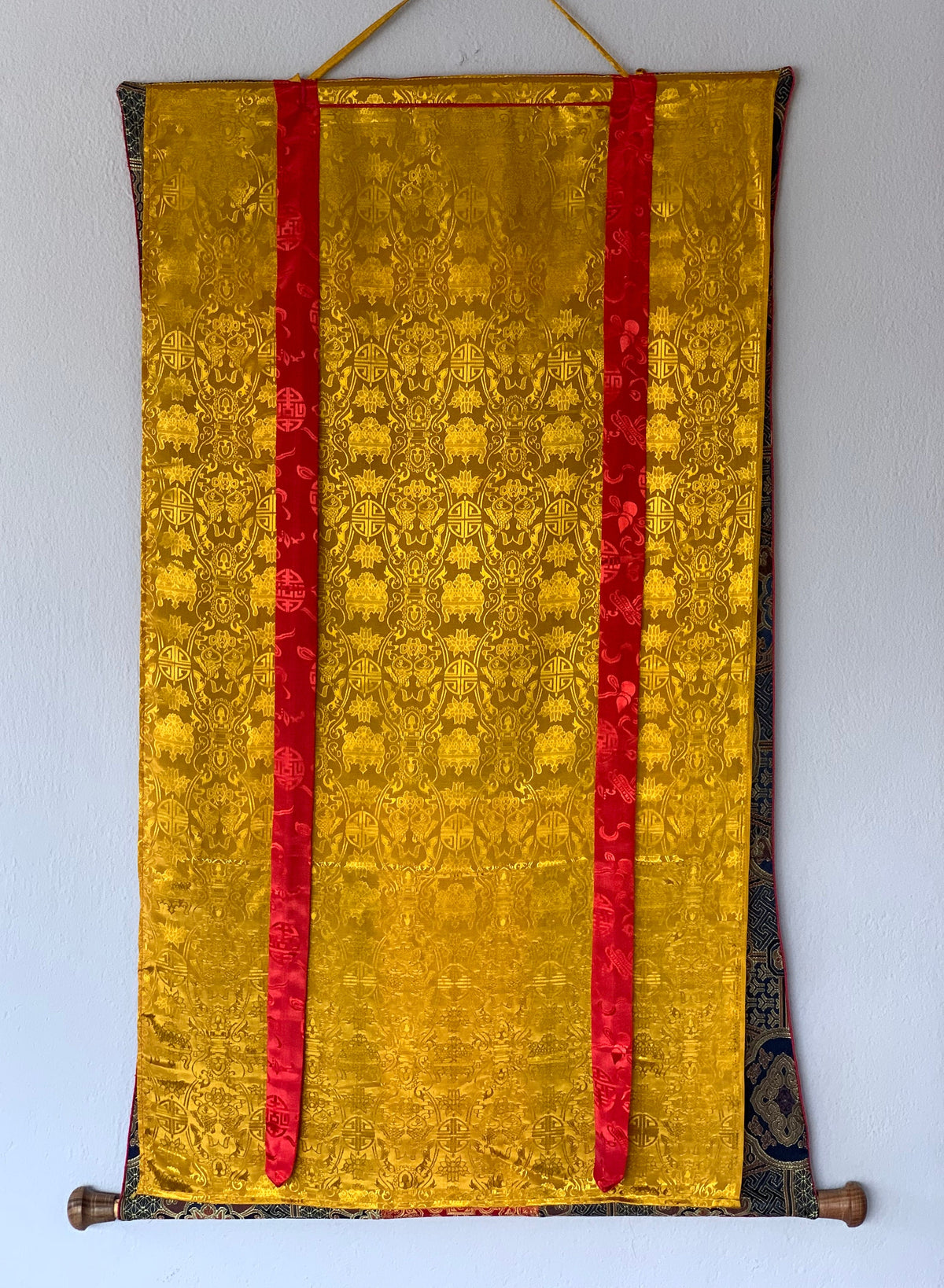 Chenrezig Thangka Painting with Silk Brocade, Tibetan Art
