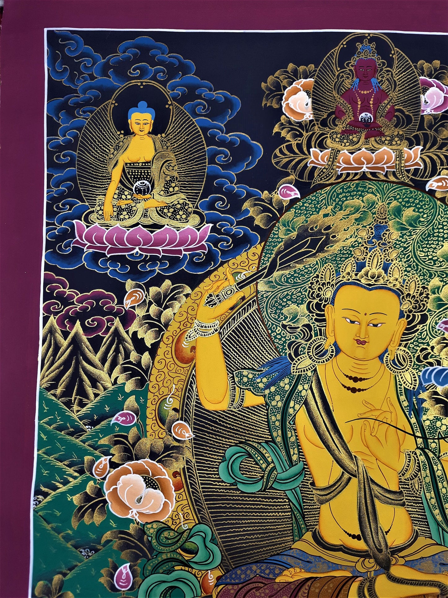 Hand-Painted Manjushree Thanka, God of Wisdom, Tibetan Wall Hanging