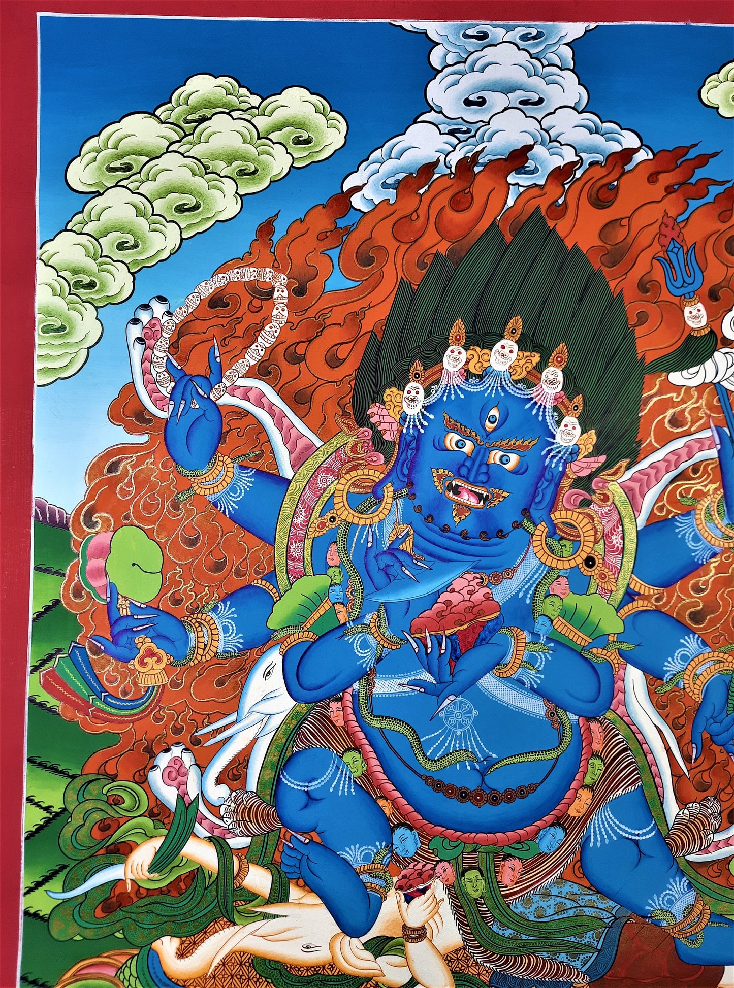Mahankala Thangka Painting: 24k Gold, Black Tibetan Art from Nepal