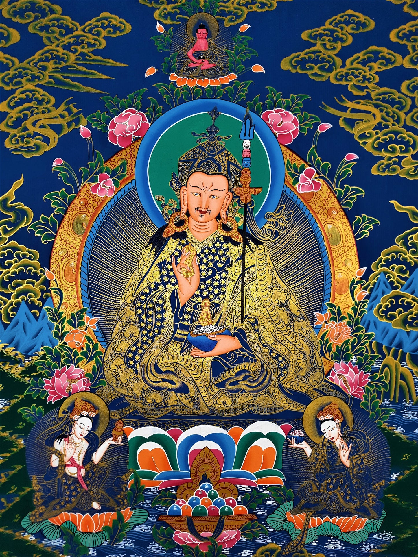 Guru Rinpoche Padmasambhava Thangka Painting | Hand-Painted Tibetan Buddhist Art