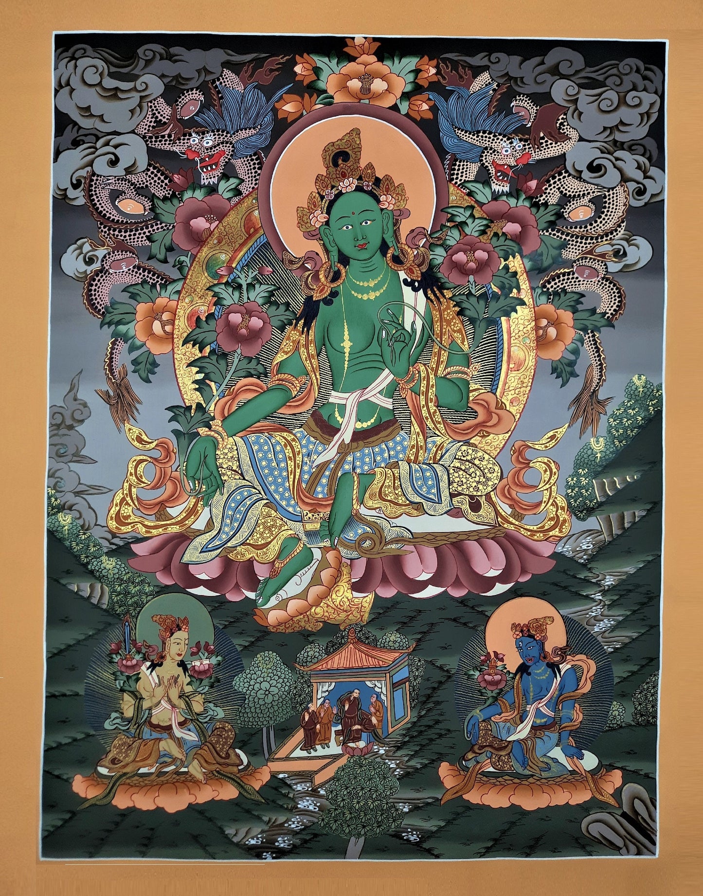 Green Tara Tibetan Thangka | Hand-Painted Buddhist Goddess Art | Compassion & Protection | Master Quality Wall Decor