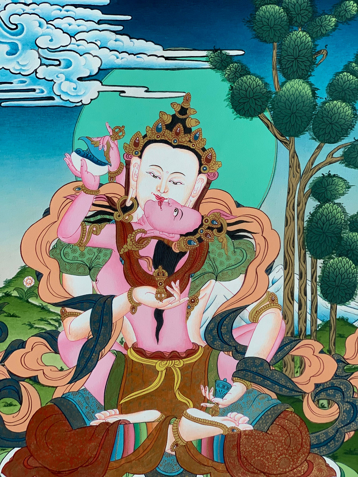 Vajrasattva Yab Yum Thangka, Hand-Painted Tibetan Art