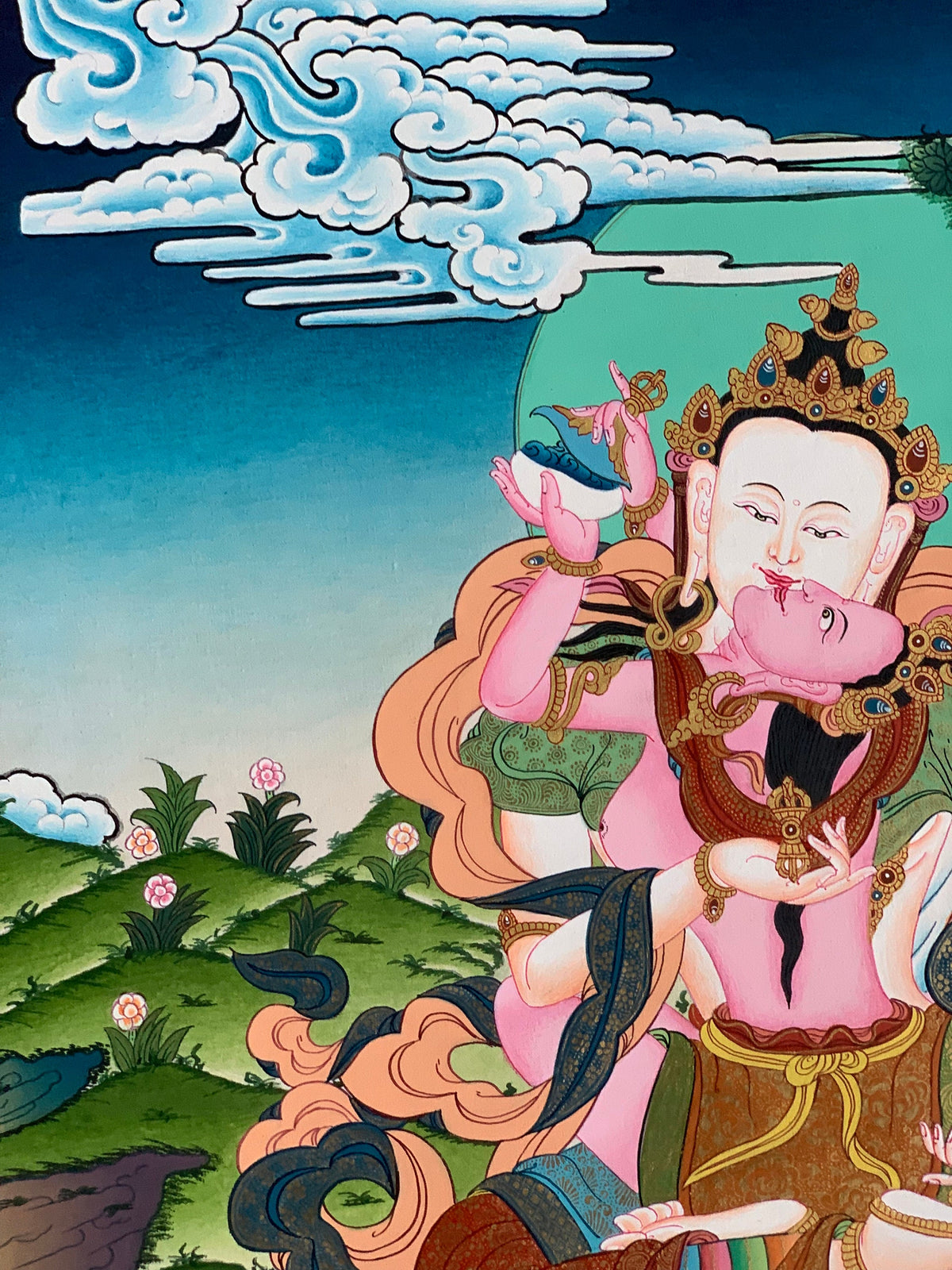 Vajrasattva Yab Yum Thangka, Hand-Painted Tibetan Art
