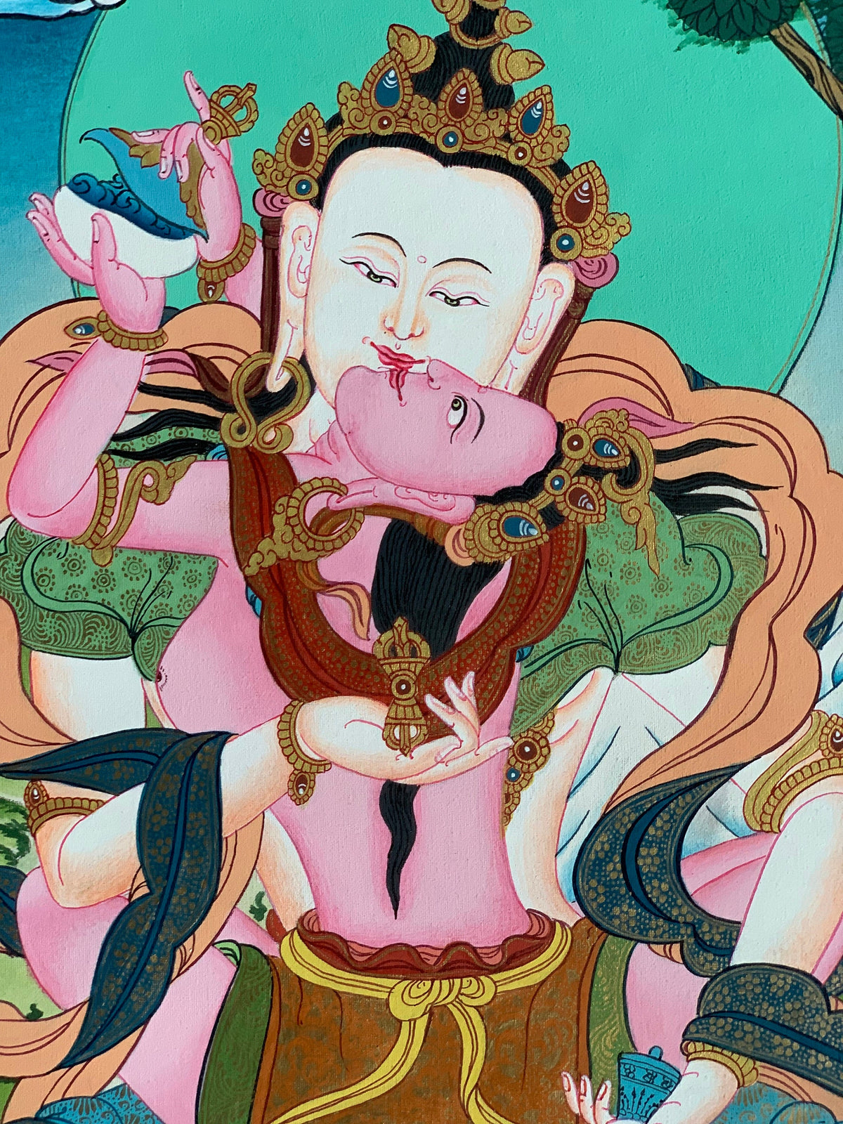 Vajrasattva Yab Yum Thangka, Hand-Painted Tibetan Art