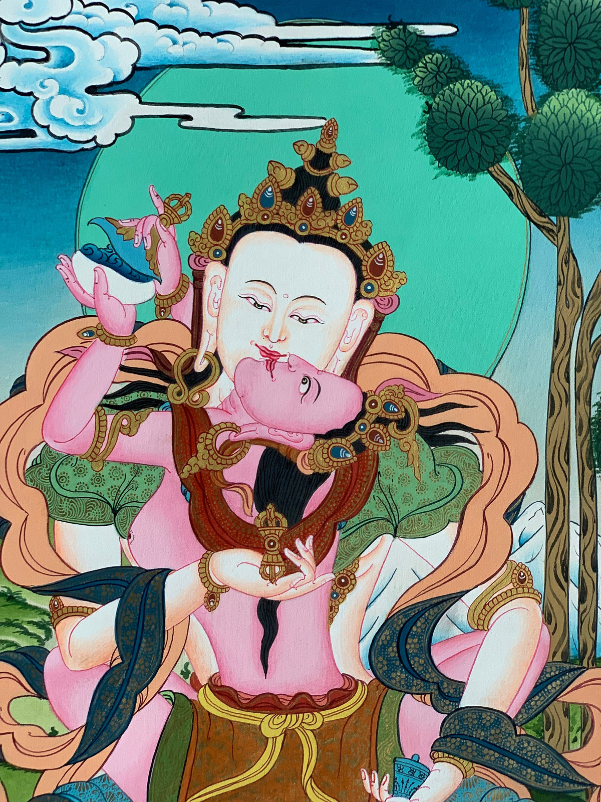 Vajrasattva Yab Yum Thangka, Hand-Painted Tibetan Art