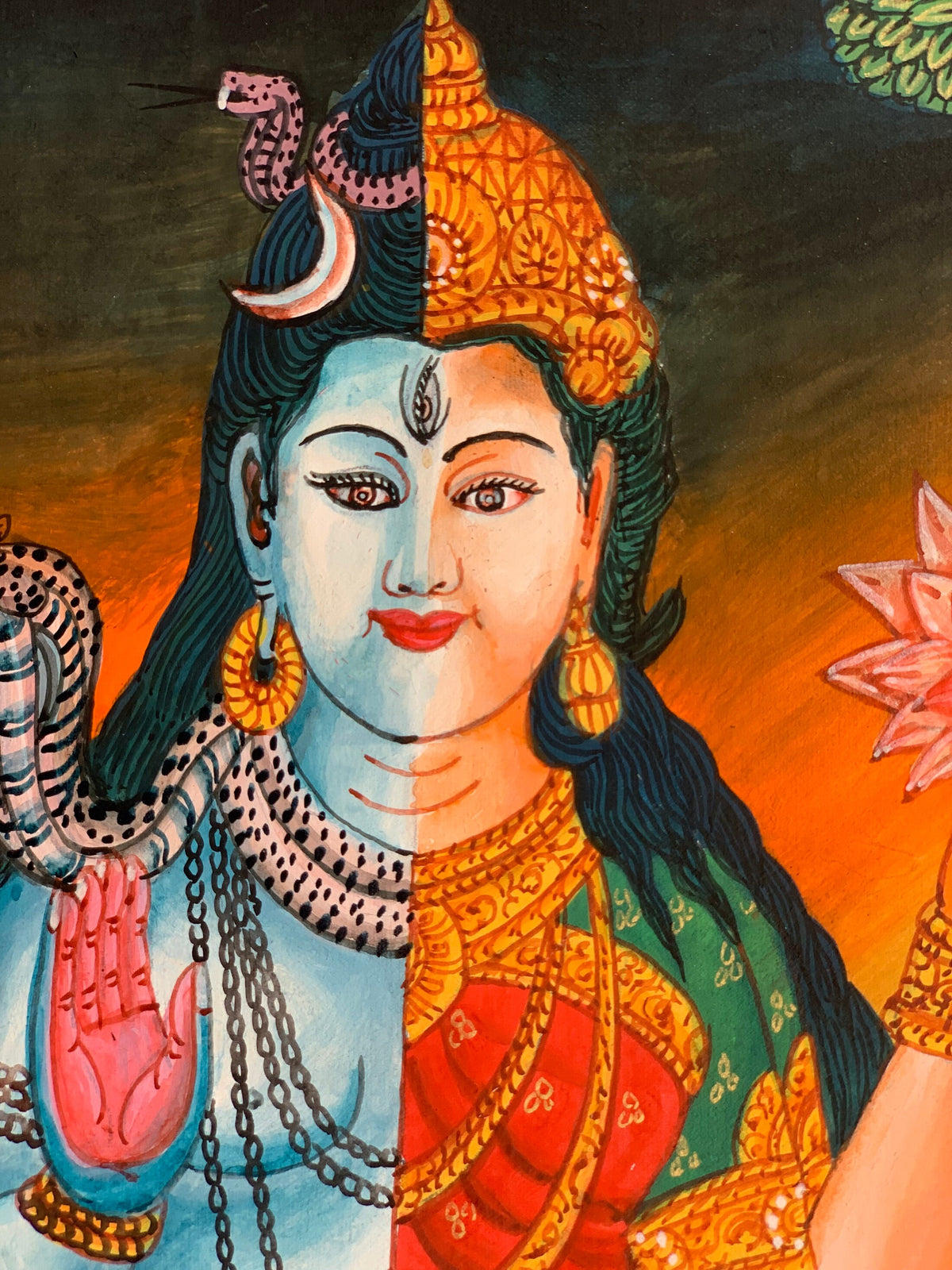 Ardhanarishvara, Purush and Prakriti, Shiva and Shakti, Newari Pauba, Pauva, Thangka Painting, Original Art