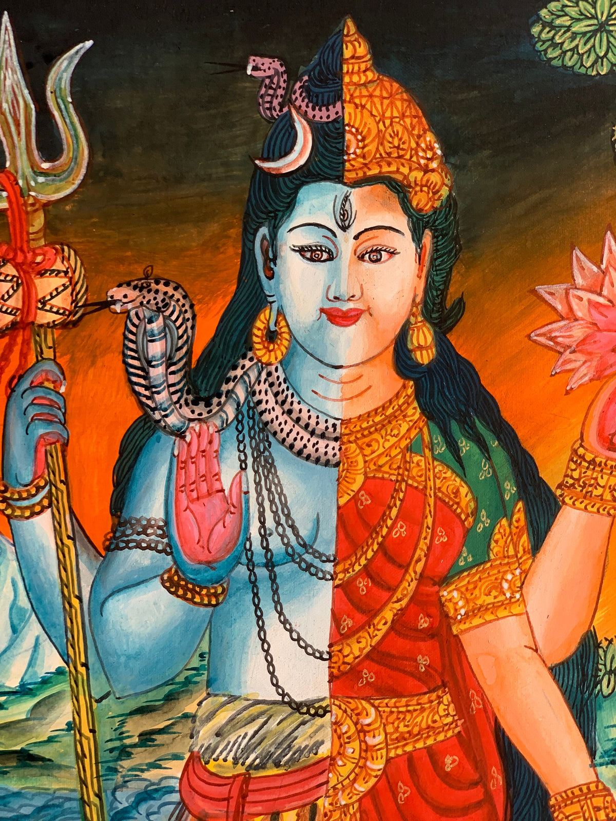 Ardhanarishvara, Purush and Prakriti, Shiva and Shakti, Newari Pauba, Pauva, Thangka Painting, Original Art