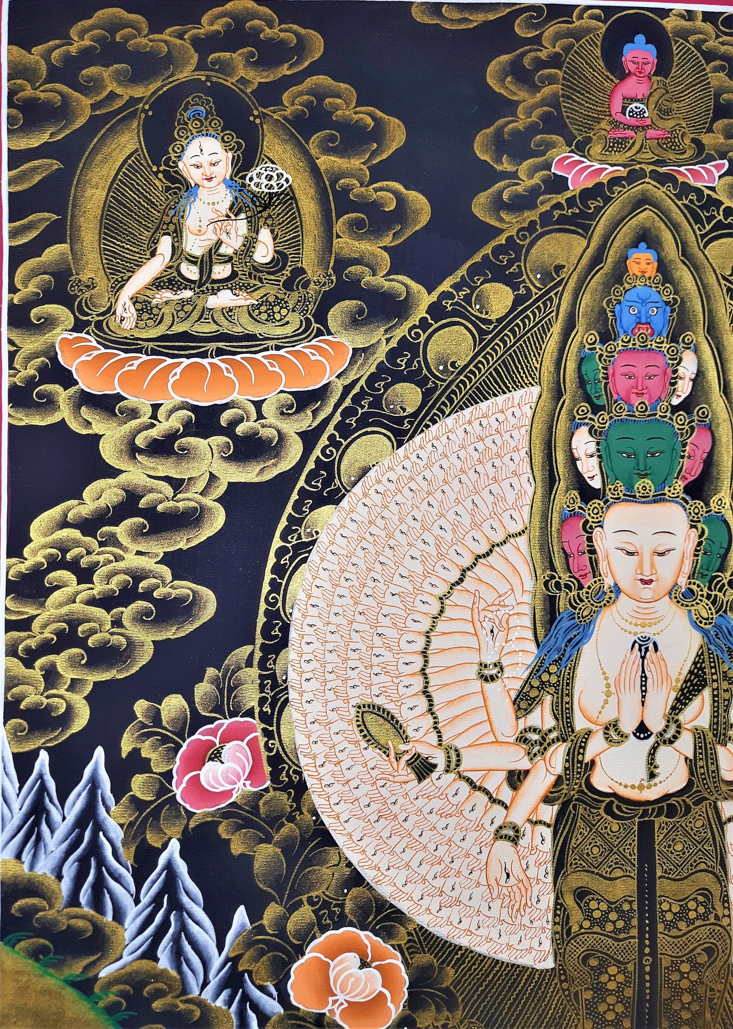 Hand-Painted Avalokiteshvara Thangka: Tibetan Compassion Art