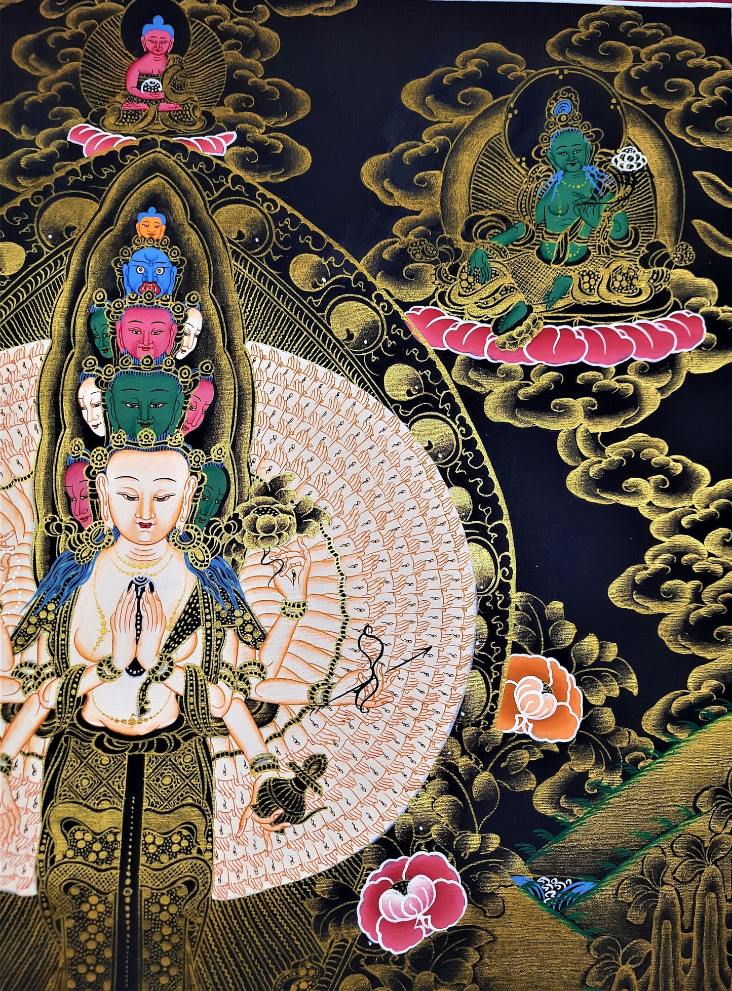 Hand-Painted Avalokiteshvara Thangka: Tibetan Compassion Art