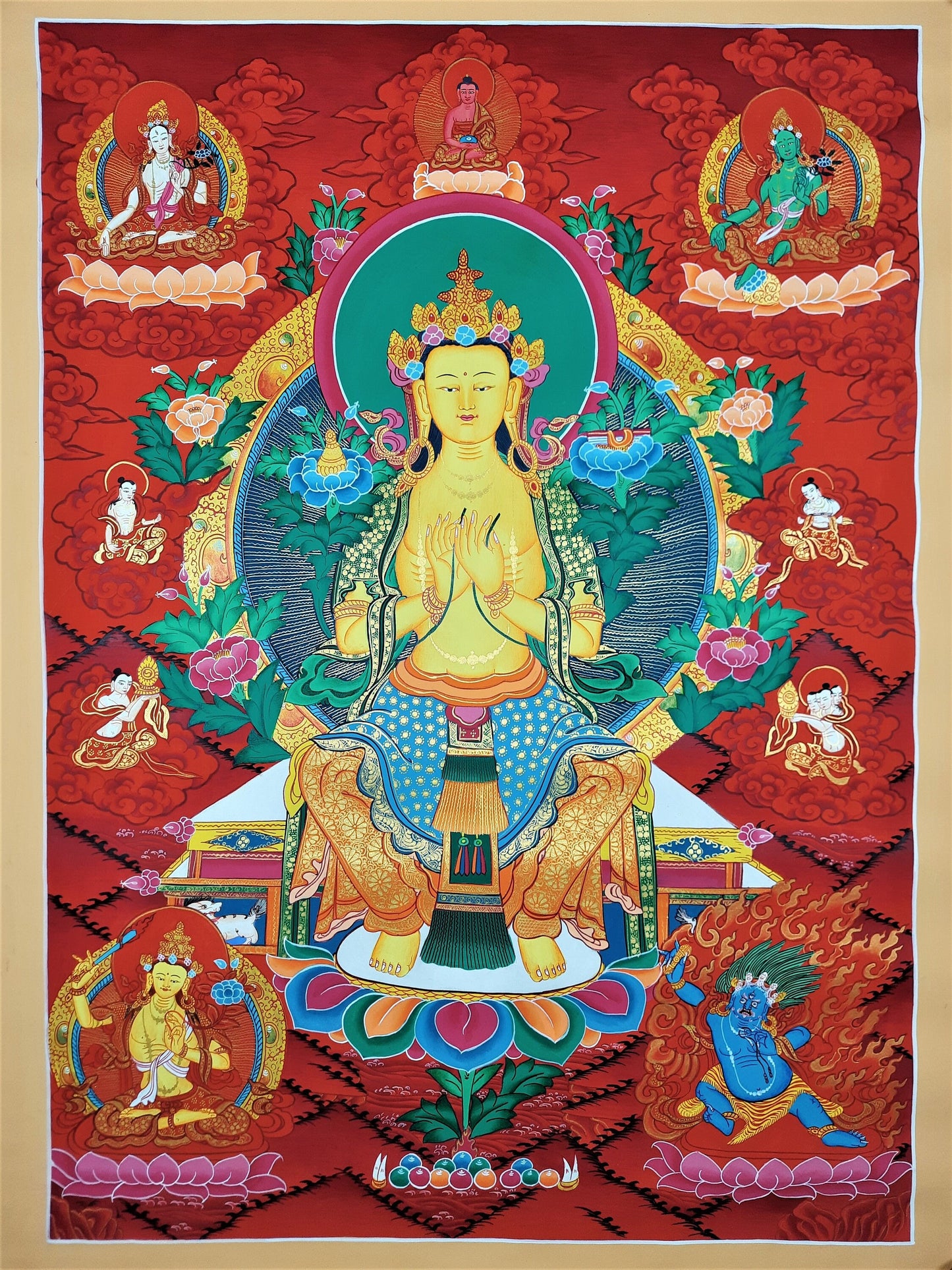 Hand-Painted Maitreya Buddha Thangka – Tibetan Meditation Art, 20x28-Inch