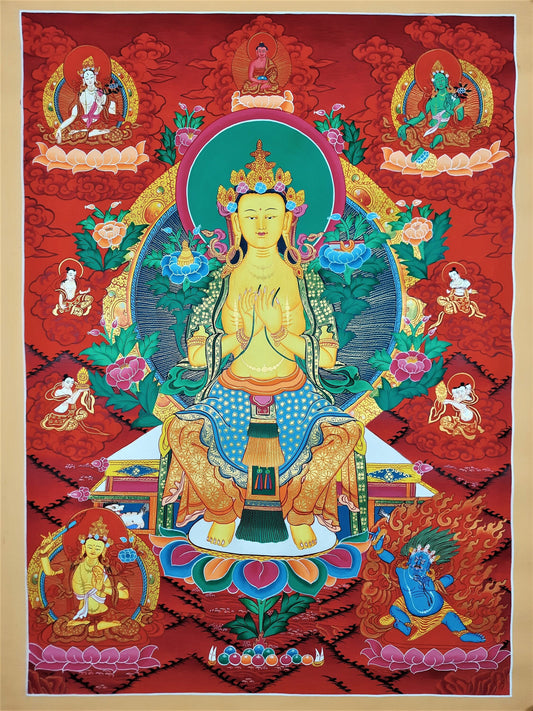 Hand-Painted Maitreya Buddha Thangka – Tibetan Meditation Art, 20x28-Inch