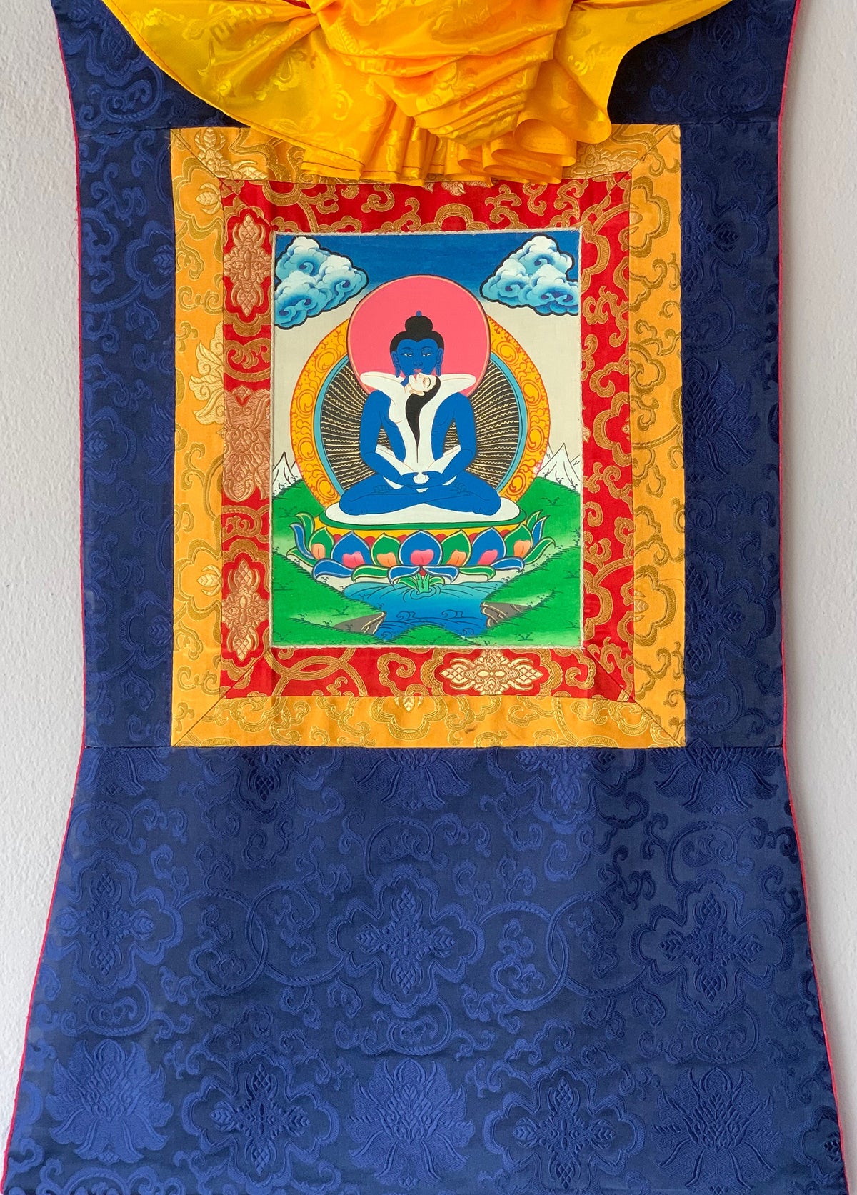 Hand-Painted Samantabhadra Thangka with Silk Brocade | Tibetan Buddha Shakti Meditation Art