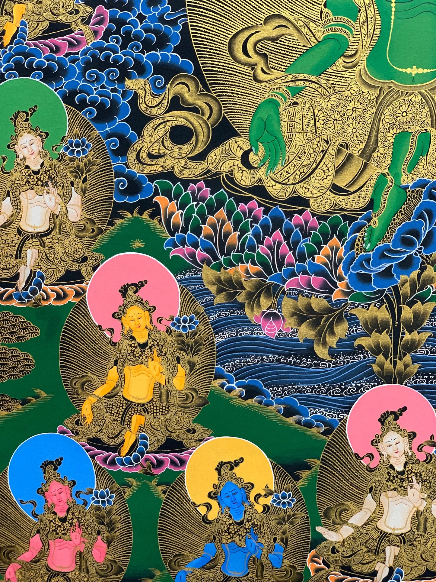 21 Green Tara Thangka Painting, Gold Meditation Art, Tibetan Masterpiece