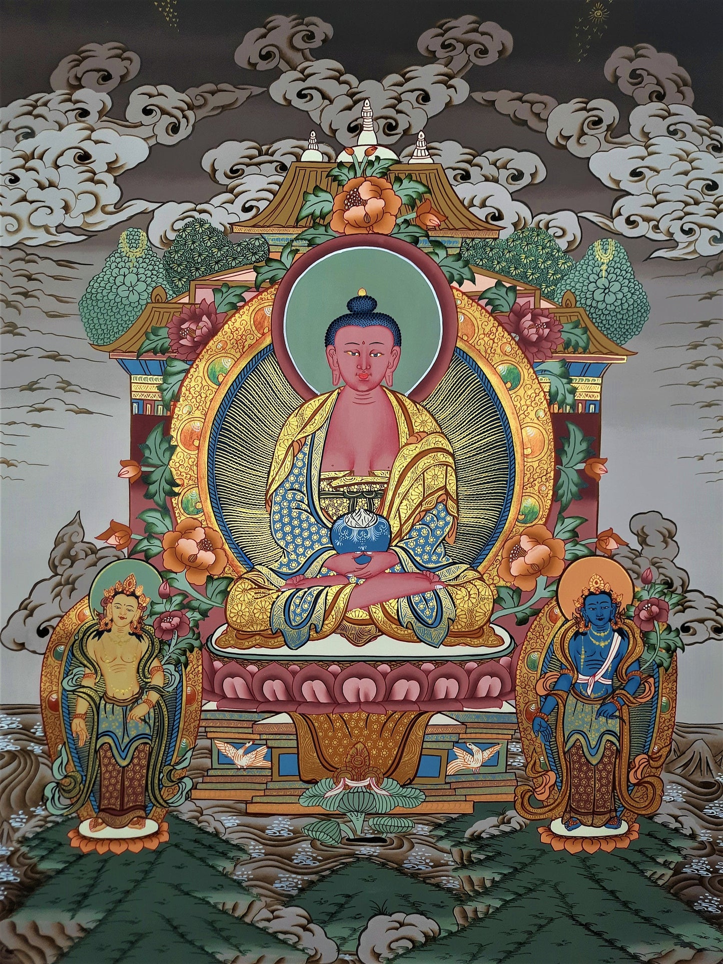 Hand-painted Amitabha  Buddha, Tibetan Thangka Painting  20 x 28-Inch