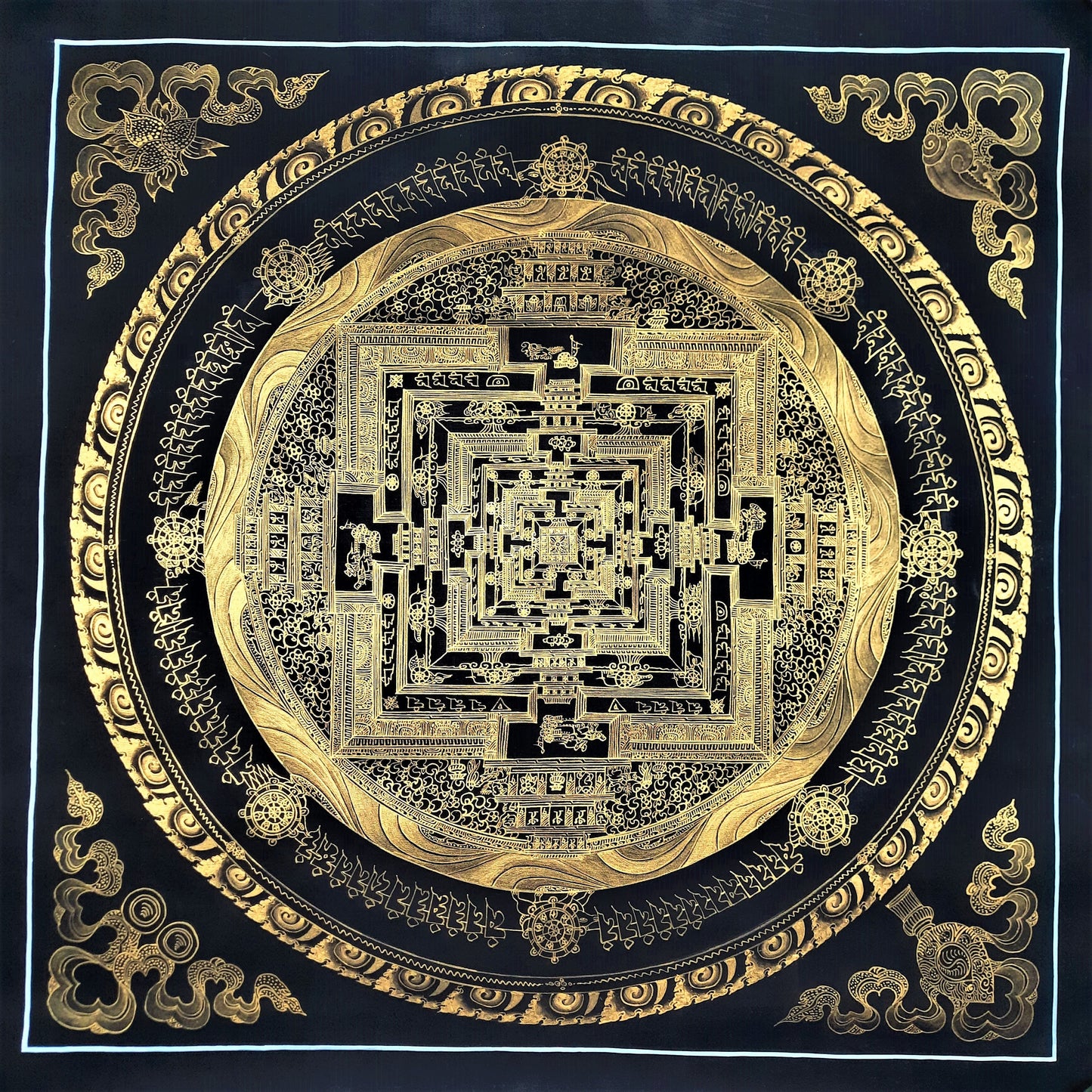 Hand Painted Kalachakra Mandala Thangka with Silk Brocade