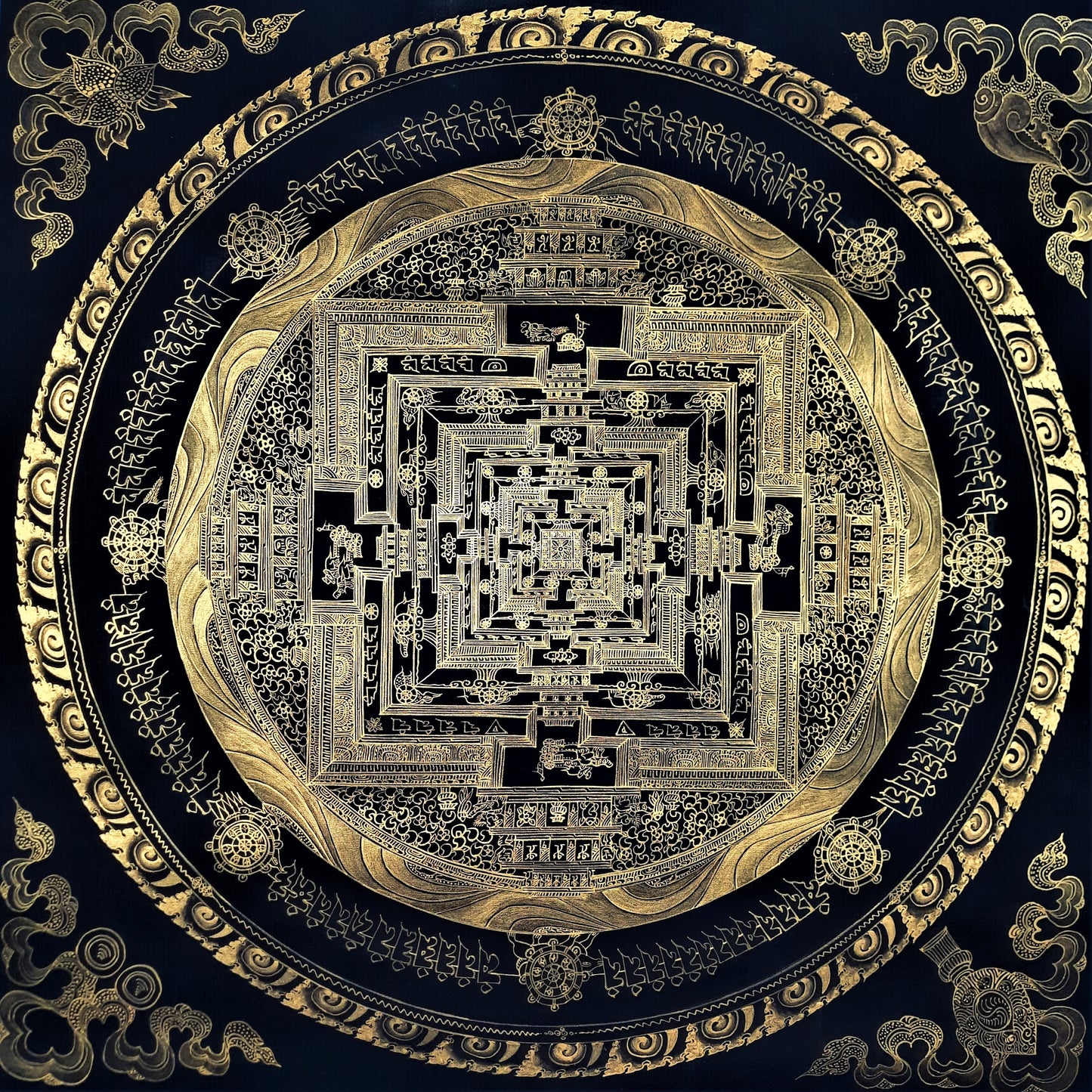 Hand Painted Kalachakra Mandala Thangka with Silk Brocade
