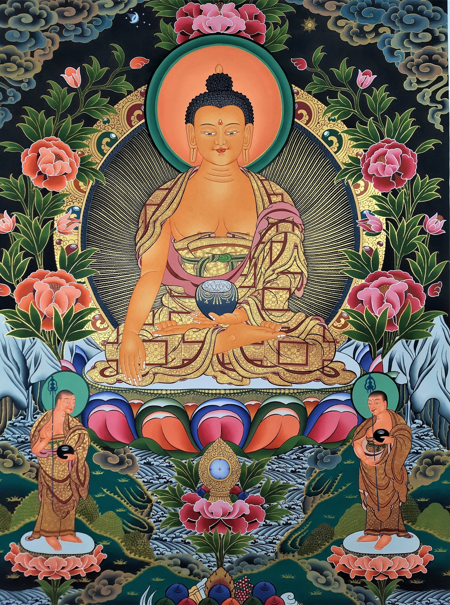 Hand-Painted Shakyamuni Buddha Thangka Painting, Tibetan Art (39x28 inch)