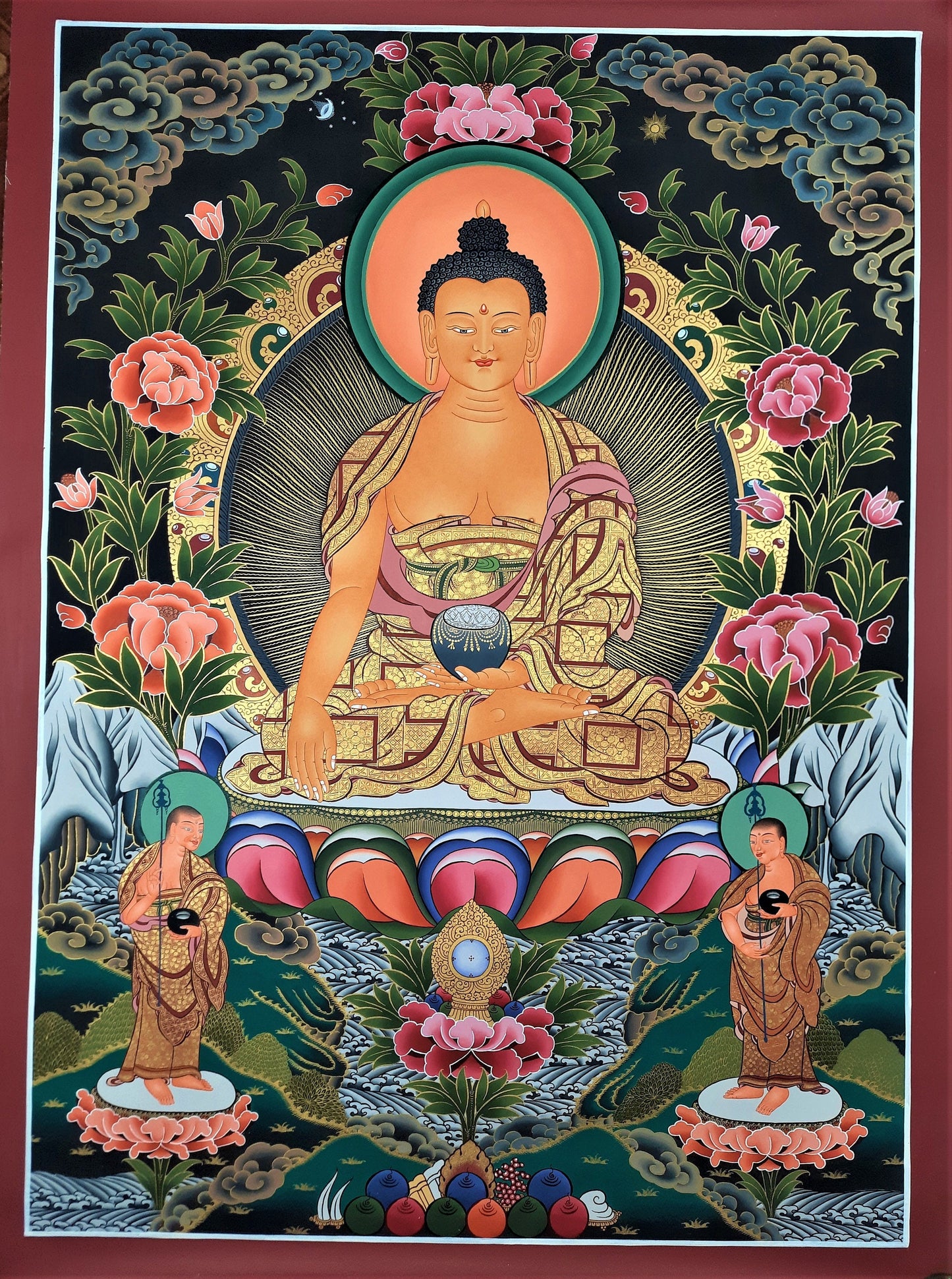 Hand-Painted Shakyamuni Buddha Thangka Painting, Tibetan Art (39x28 inch)
