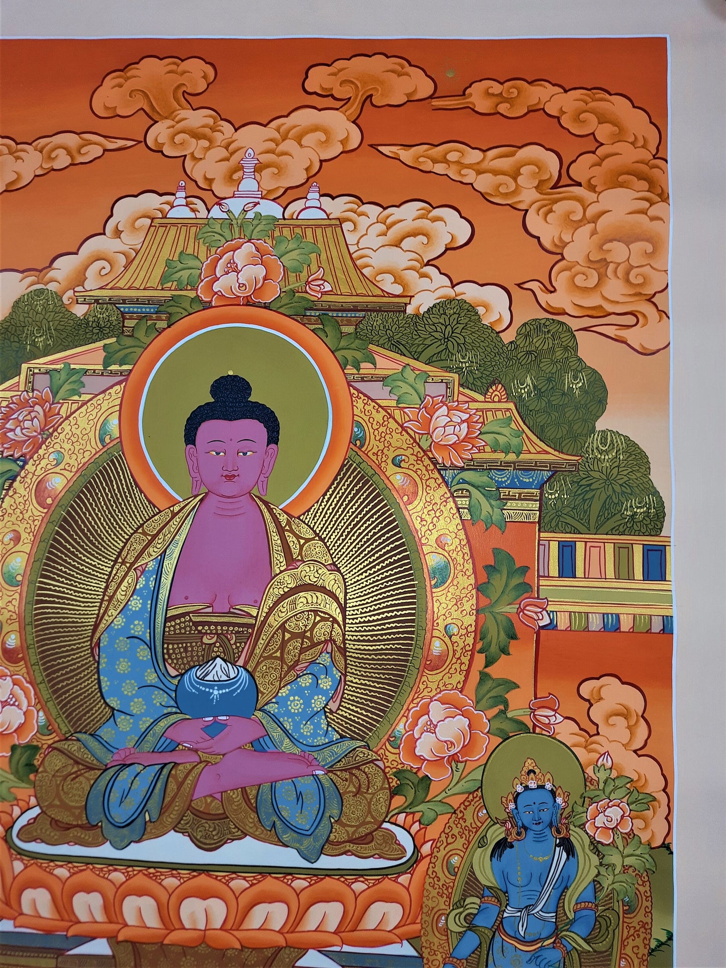 Hand-Painted Amitabha Buddha Thangka – Tibetan Meditation Art, 27x18