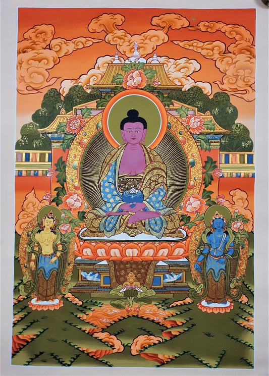 Hand-Painted Amitabha Buddha Thangka – Tibetan Meditation Art, 27x18