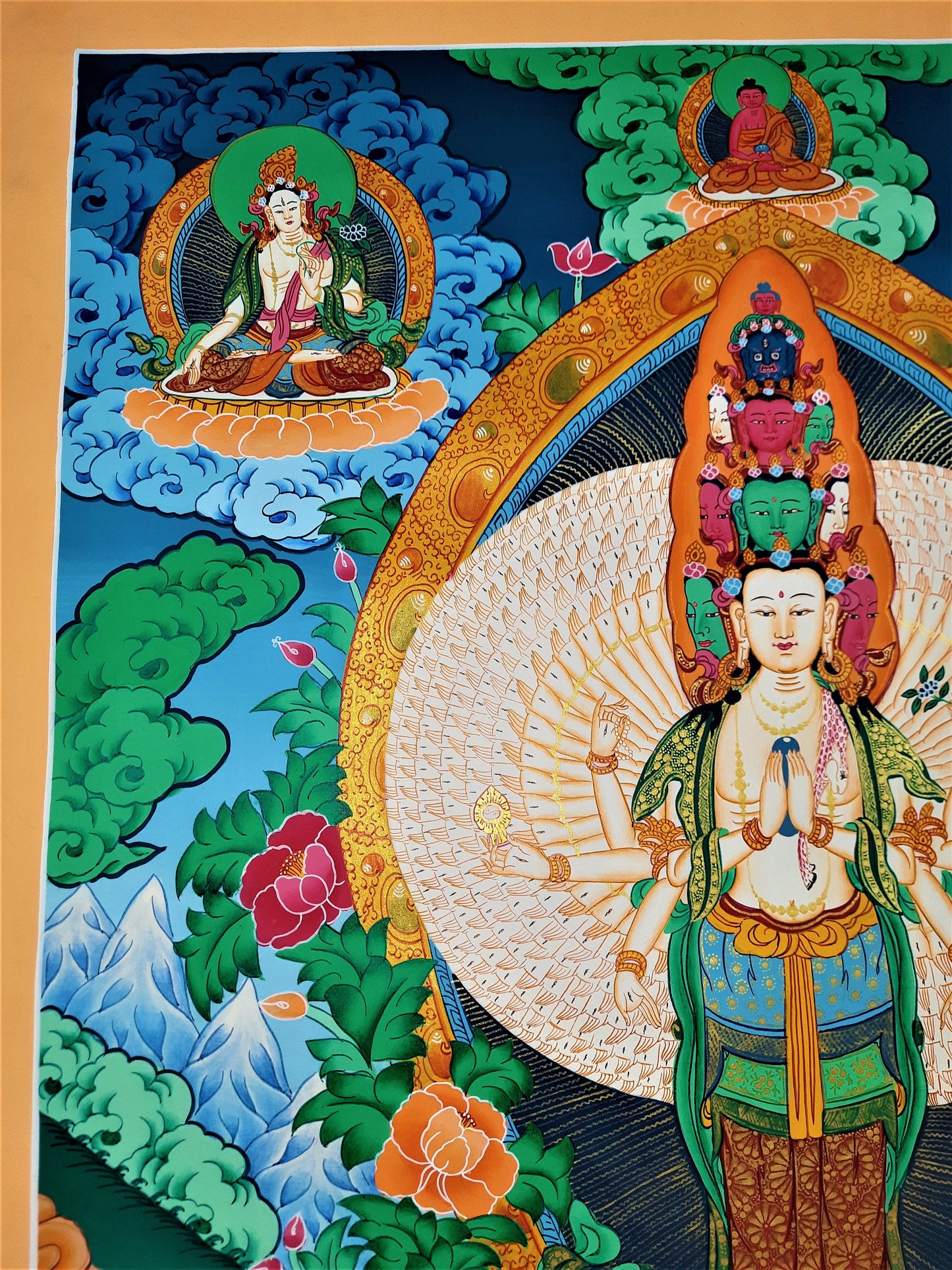 Hand-Painted Avalokiteshvara Thangka: 1000 Armed Tibetan Buddhist Art
