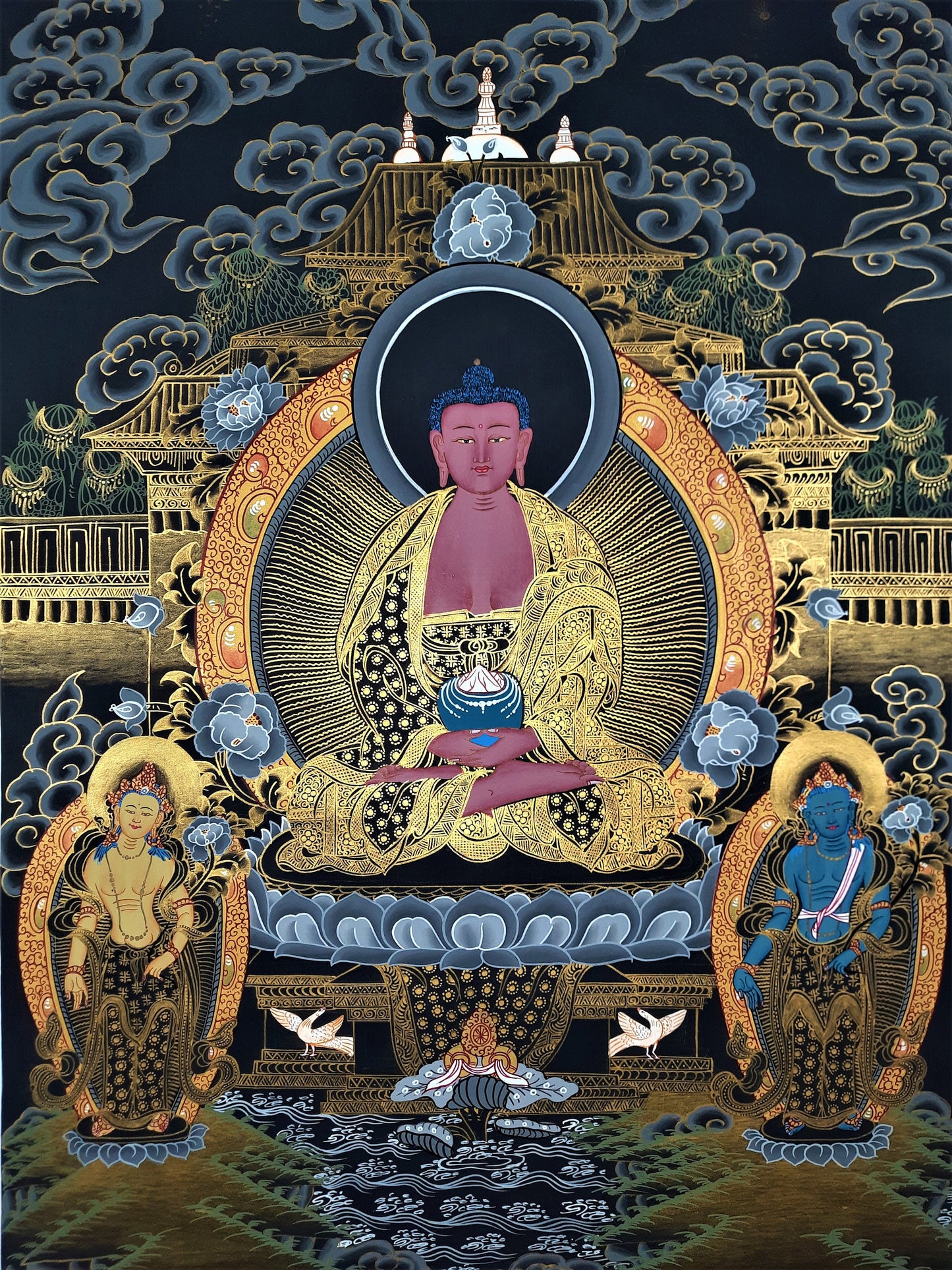 Hand-Painted Amitabha Buddha Thangka - Tibetan Meditation Art