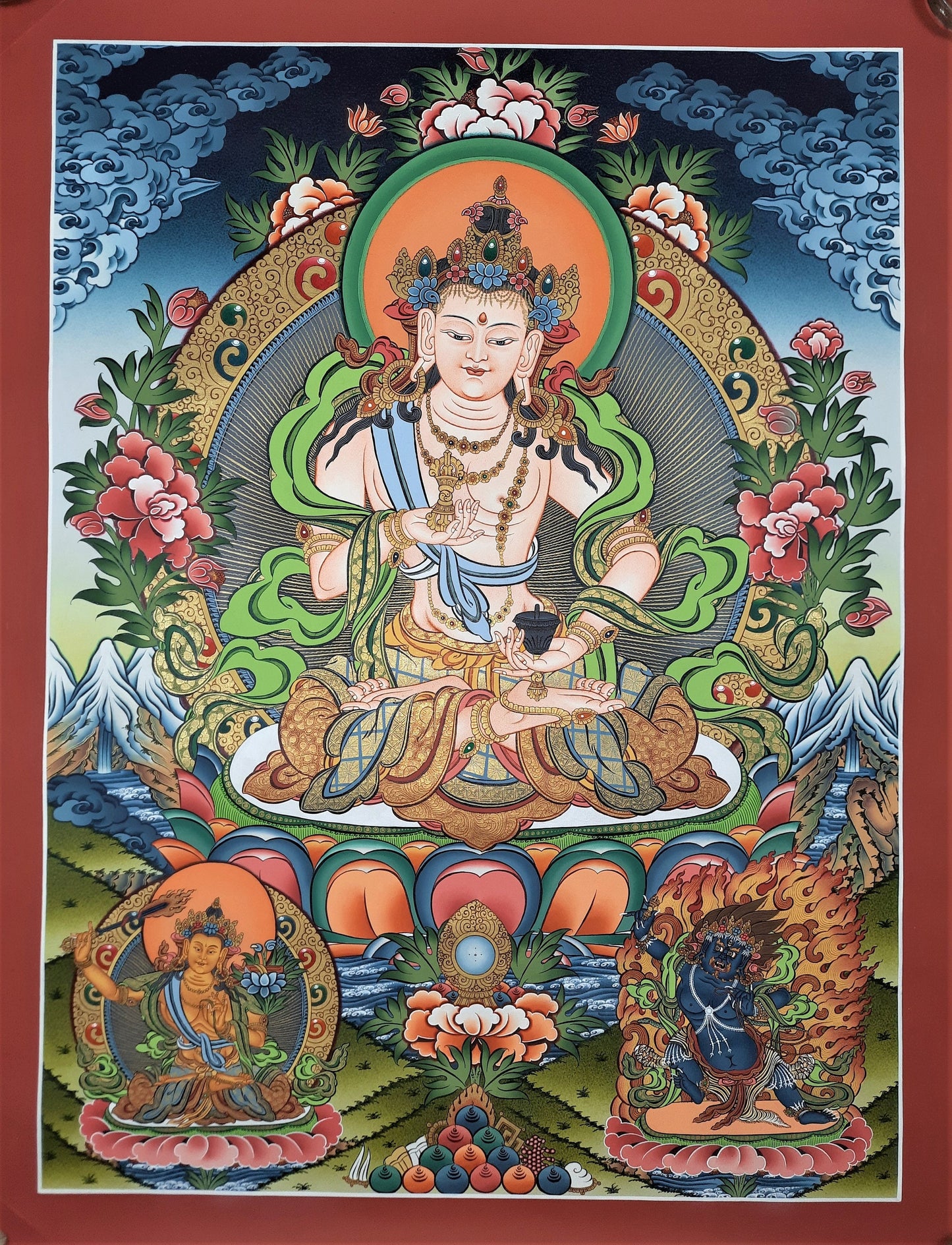 Vajrasattva 24K Gold Thangka | Hand-Painted Tibetan Purification Buddha Art