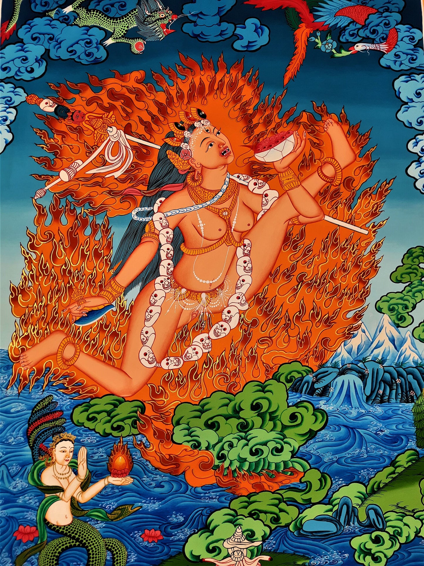 Akash Yogini Thangka Painting, Hand-Painted Tibetan Tantra Art