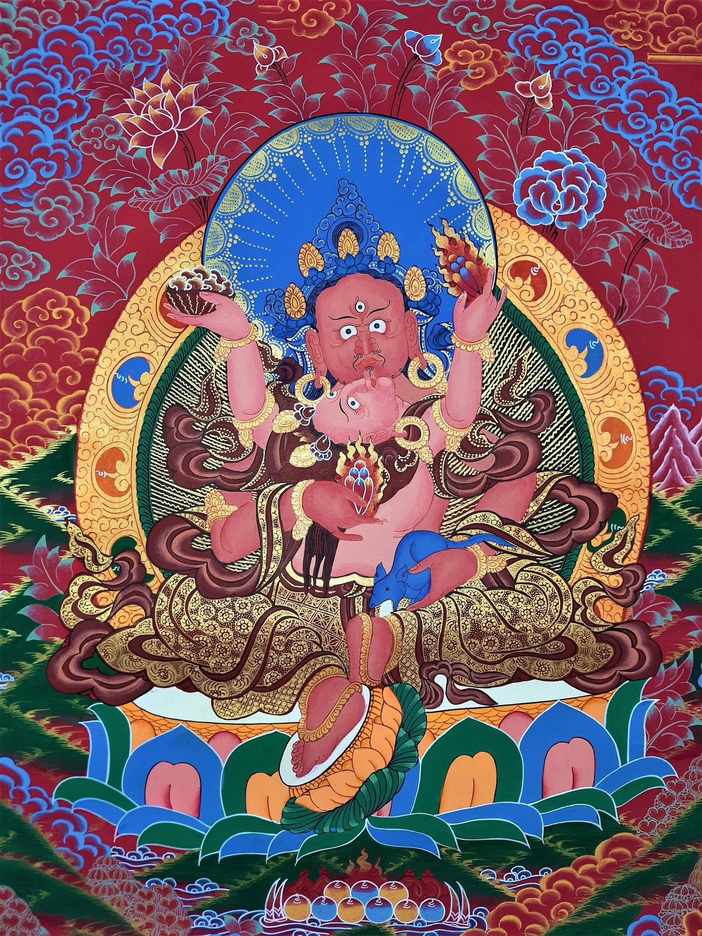 Hand Painted Kubera Jambhala Thangka – God of Wealth, Tibetan Art