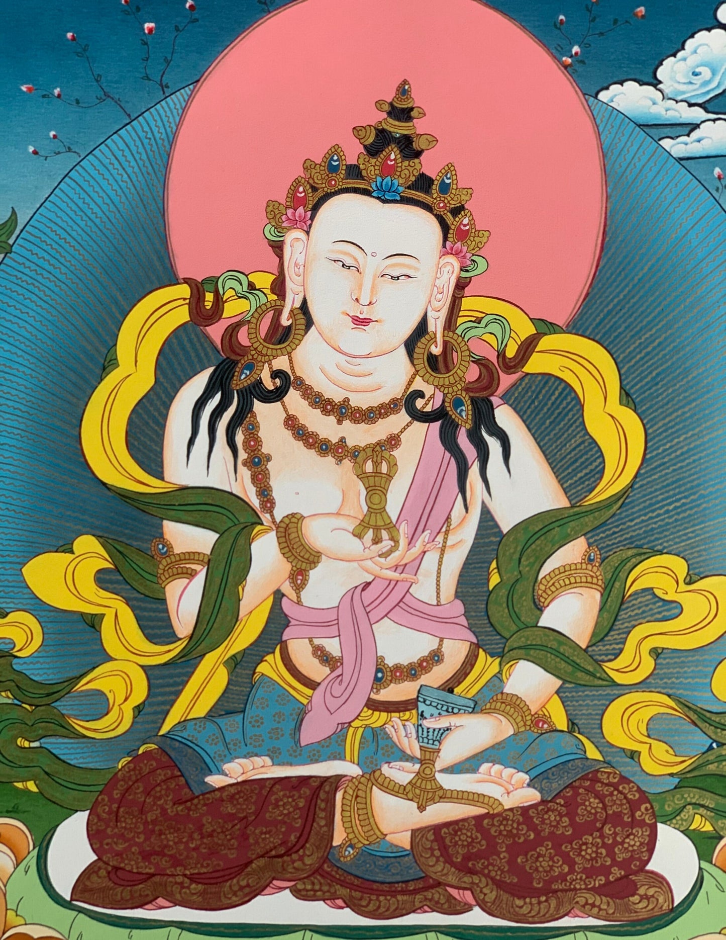 Hand-Painted Vajrasattva Thangka Painting, Meditation Art, Nepal (18x24-Inch)