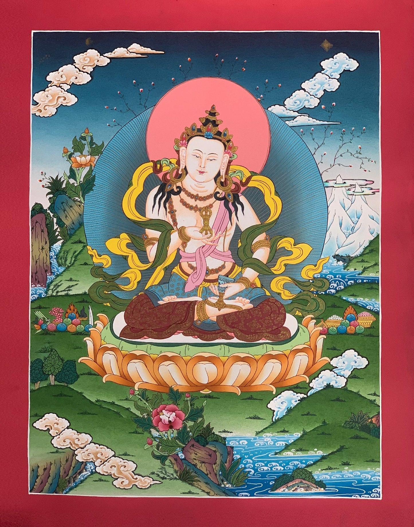 Hand-Painted Vajrasattva Thangka Painting, Meditation Art, Nepal (18x24-Inch)
