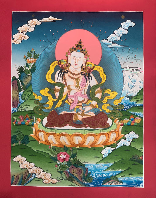 Hand-Painted Vajrasattva Thangka Painting, Meditation Art, Nepal (18x24-Inch)