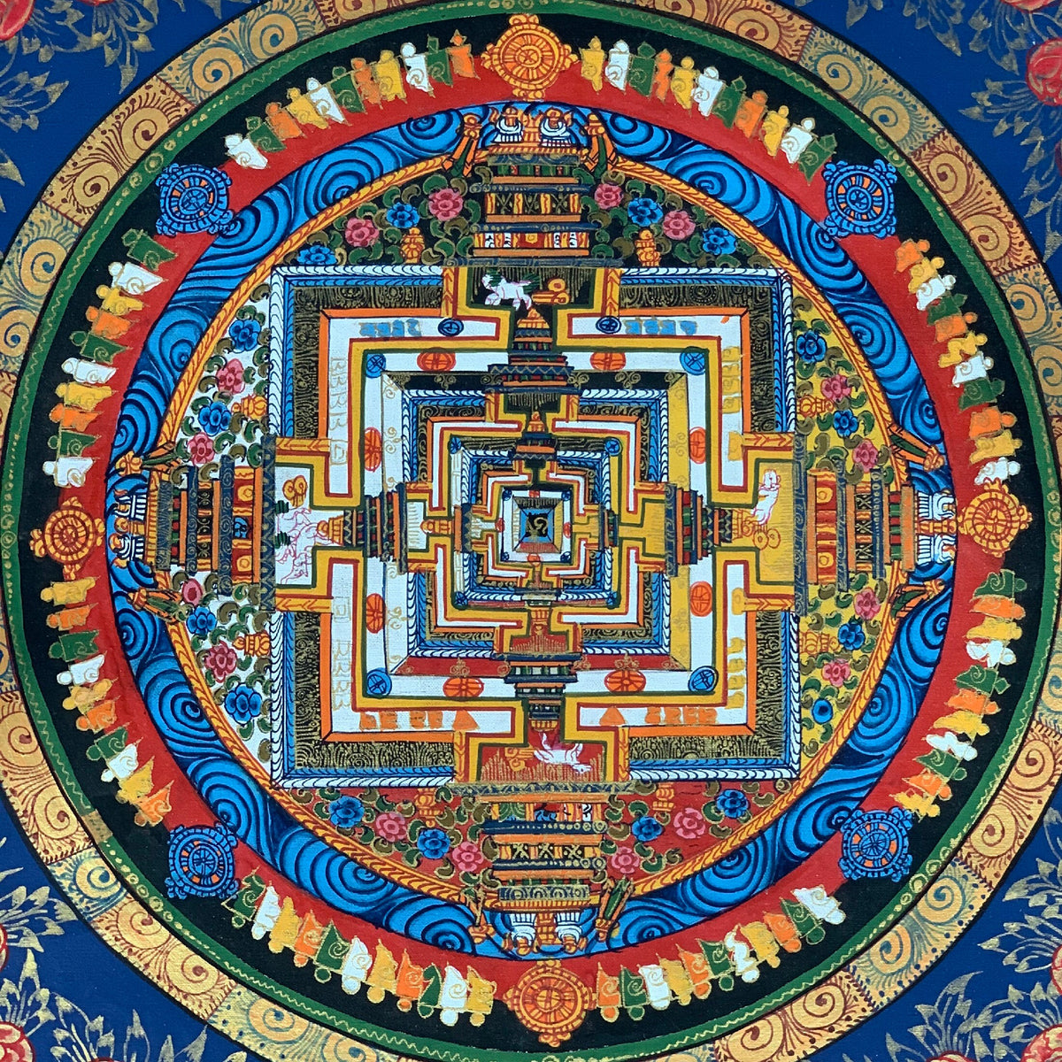 Tibetan Kalachakra Mandala Thangka Painting with Silk Frame