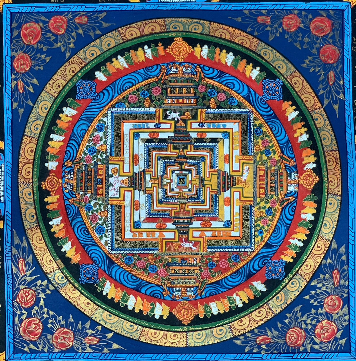 Tibetan Kalachakra Mandala Thangka Painting with Silk Frame