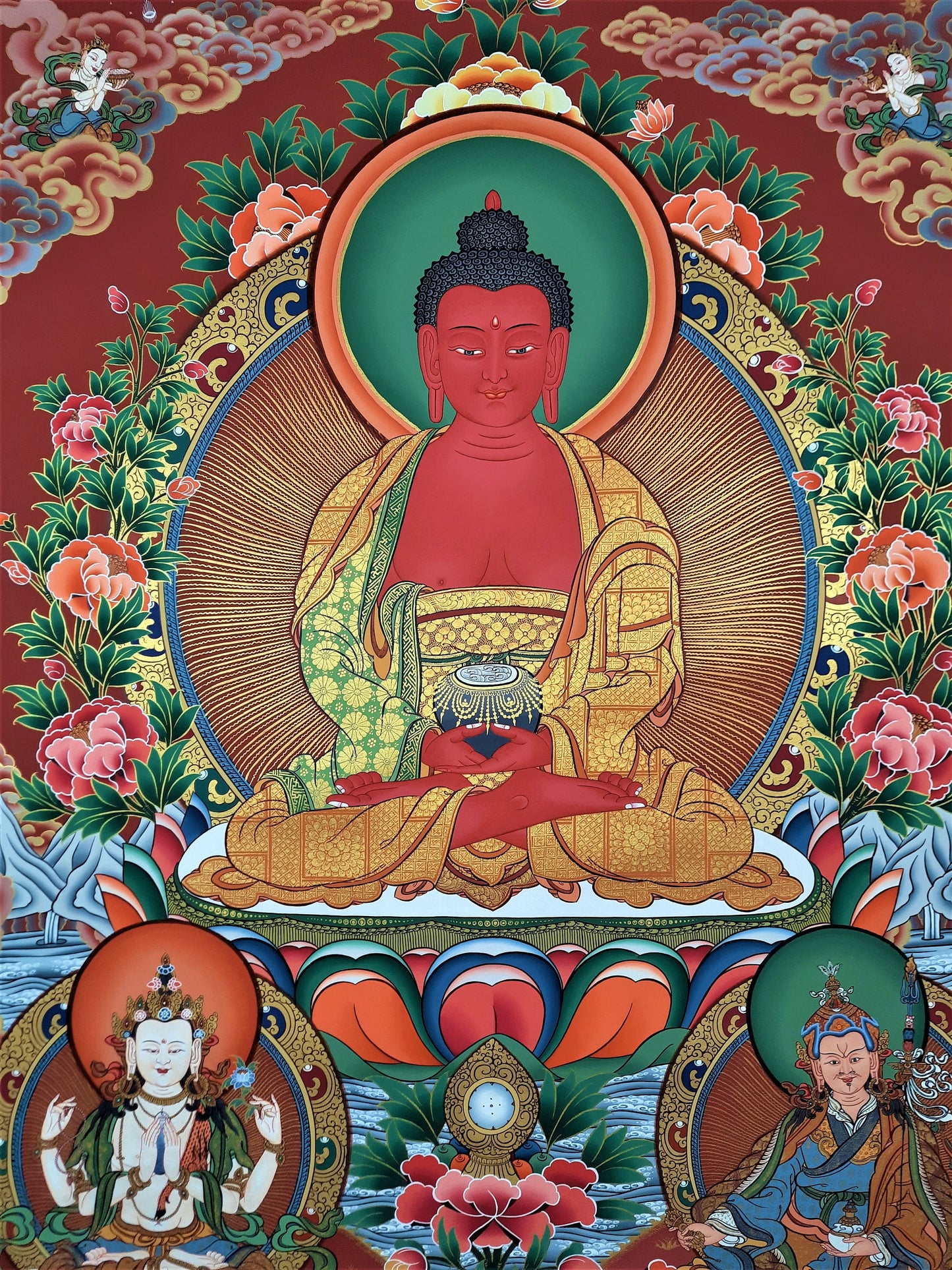 24K Gold Amitabha Buddha Thangka | Hand-Painted Tibetan Art
