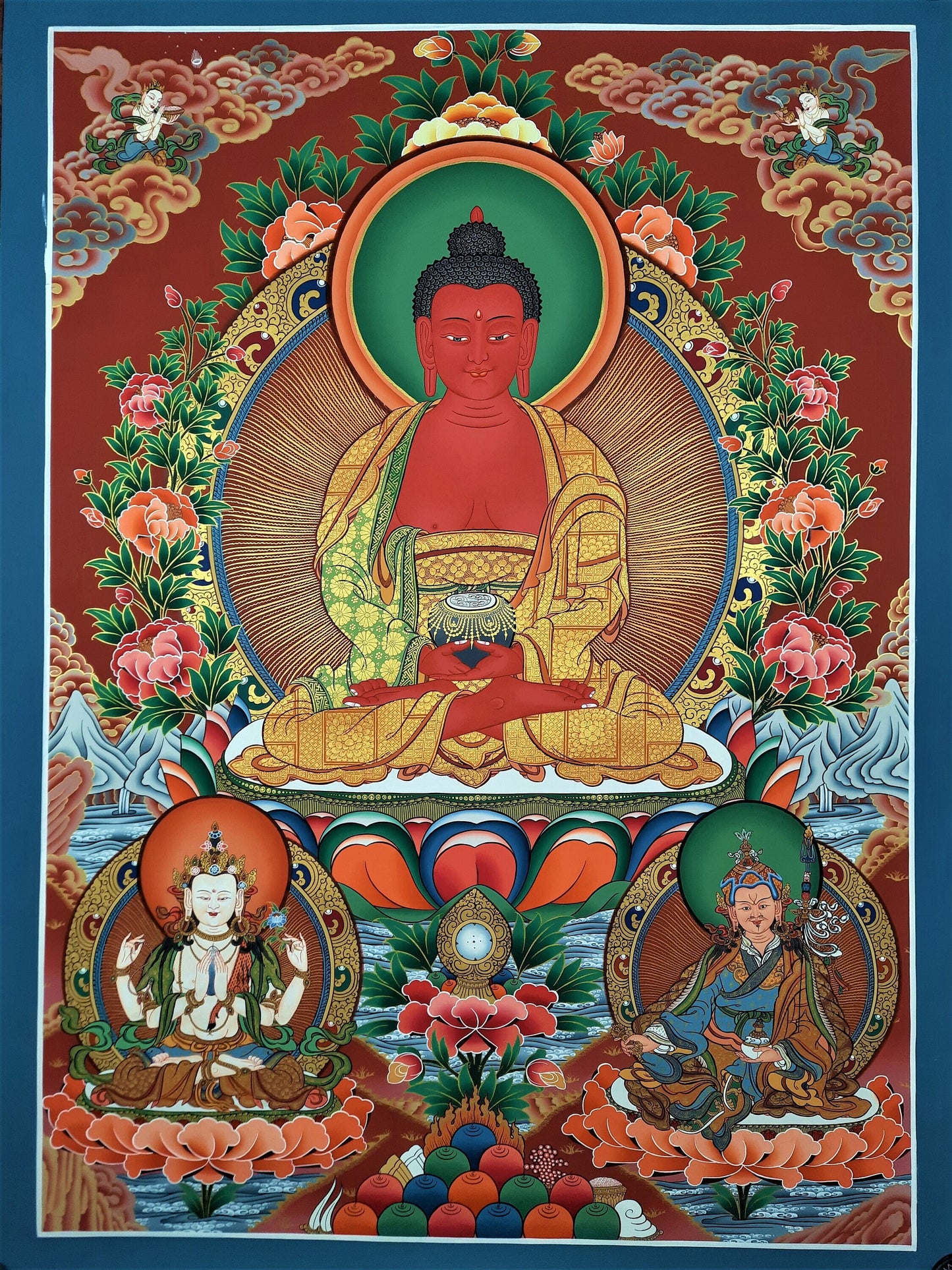 24K Gold Amitabha Buddha Thangka | Hand-Painted Tibetan Art