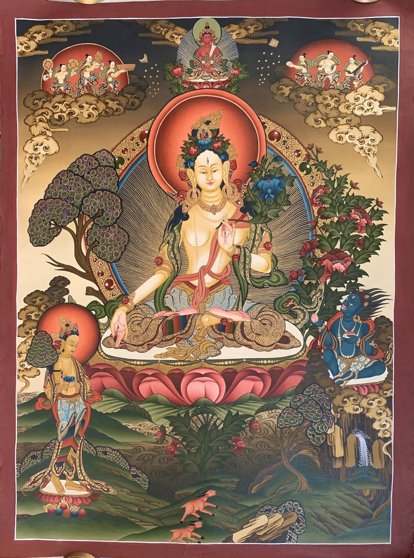 White Tara Thangka Painting – Hand-Painted Buddhist Art with Gold