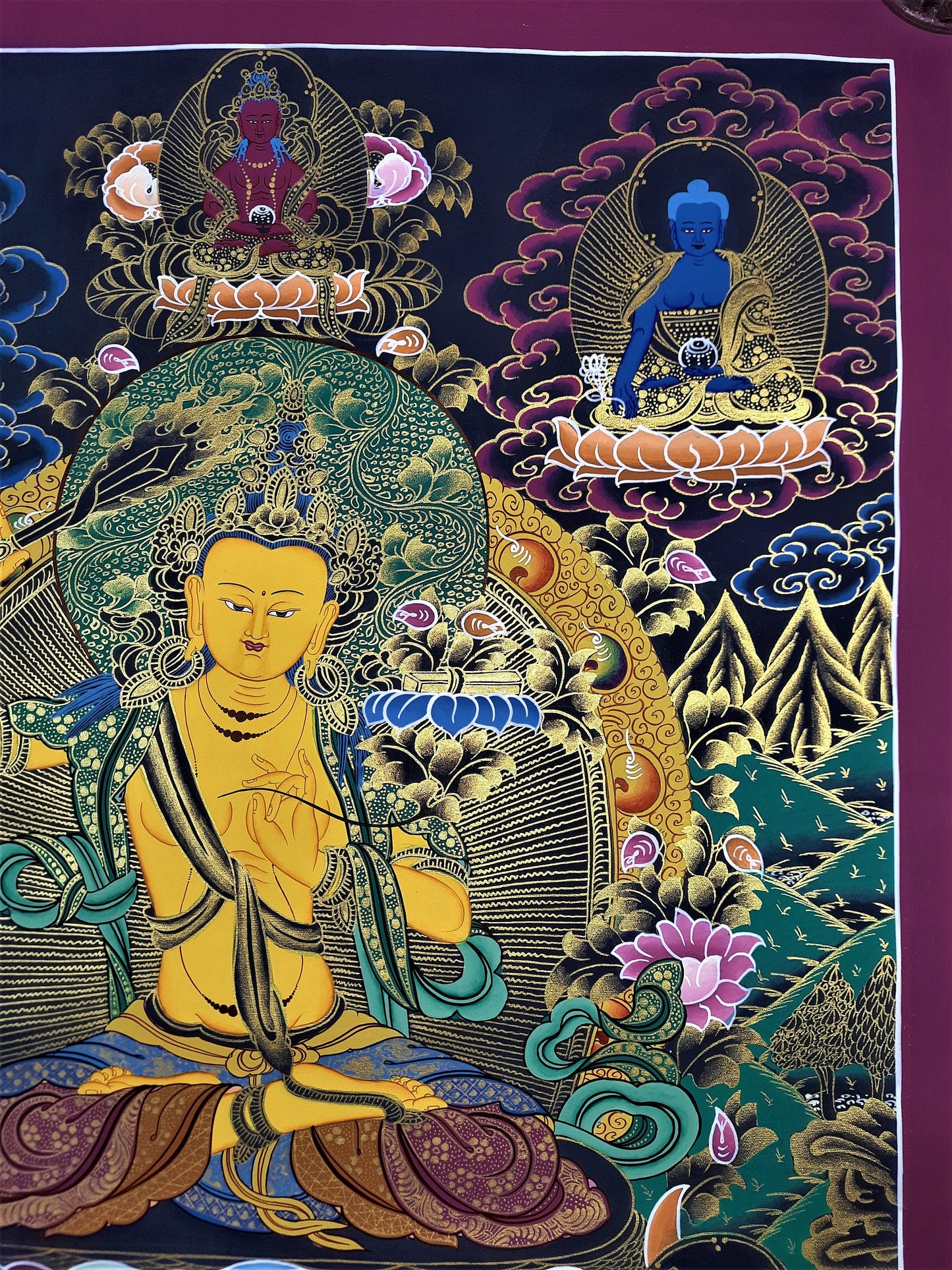 Hand-Painted Manjushree Thanka, God of Wisdom, Tibetan Wall Hanging