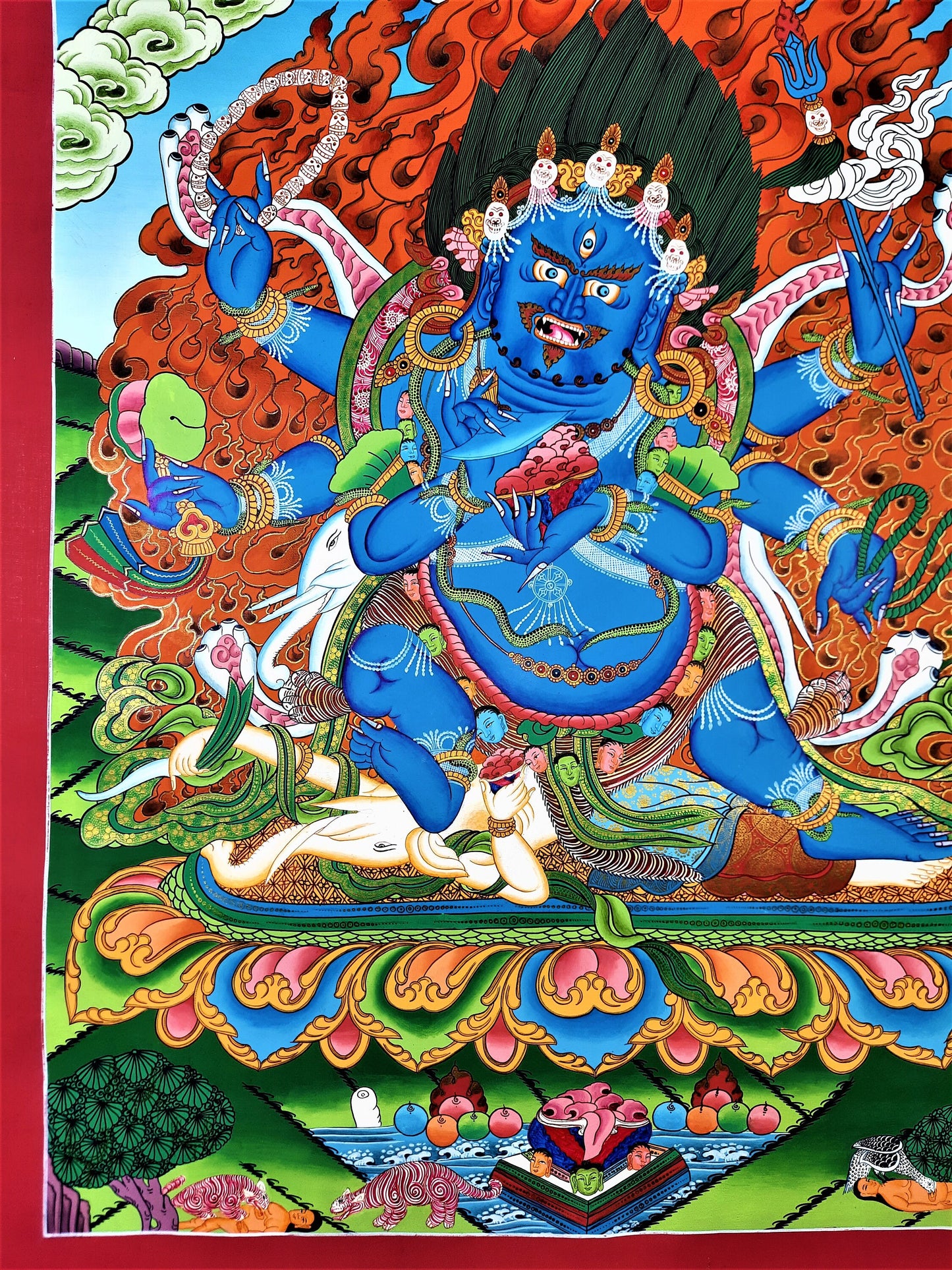 Mahankala Thangka Painting: 24k Gold, Black Tibetan Art from Nepal