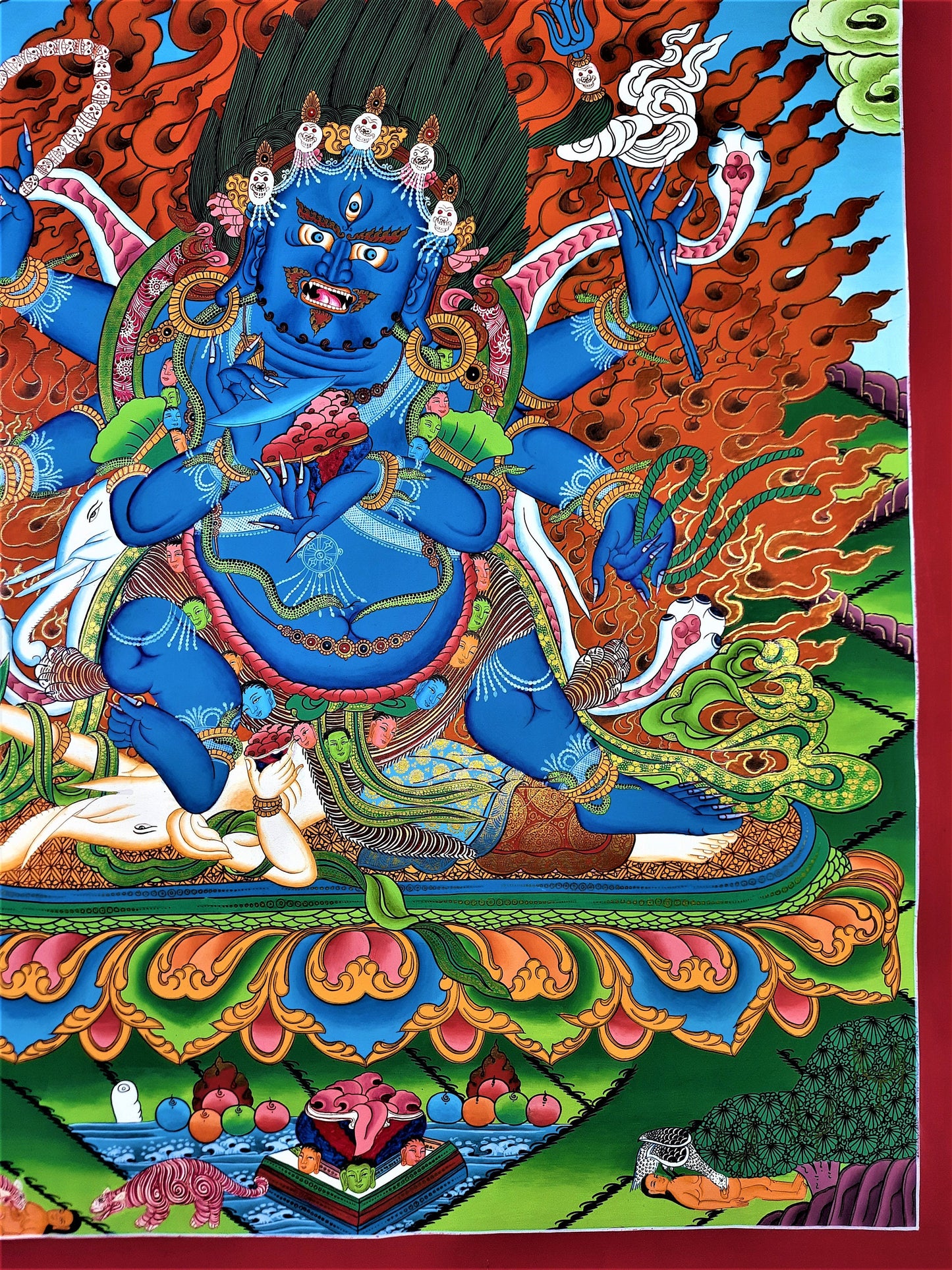 Mahankala Thangka Painting: 24k Gold, Black Tibetan Art from Nepal